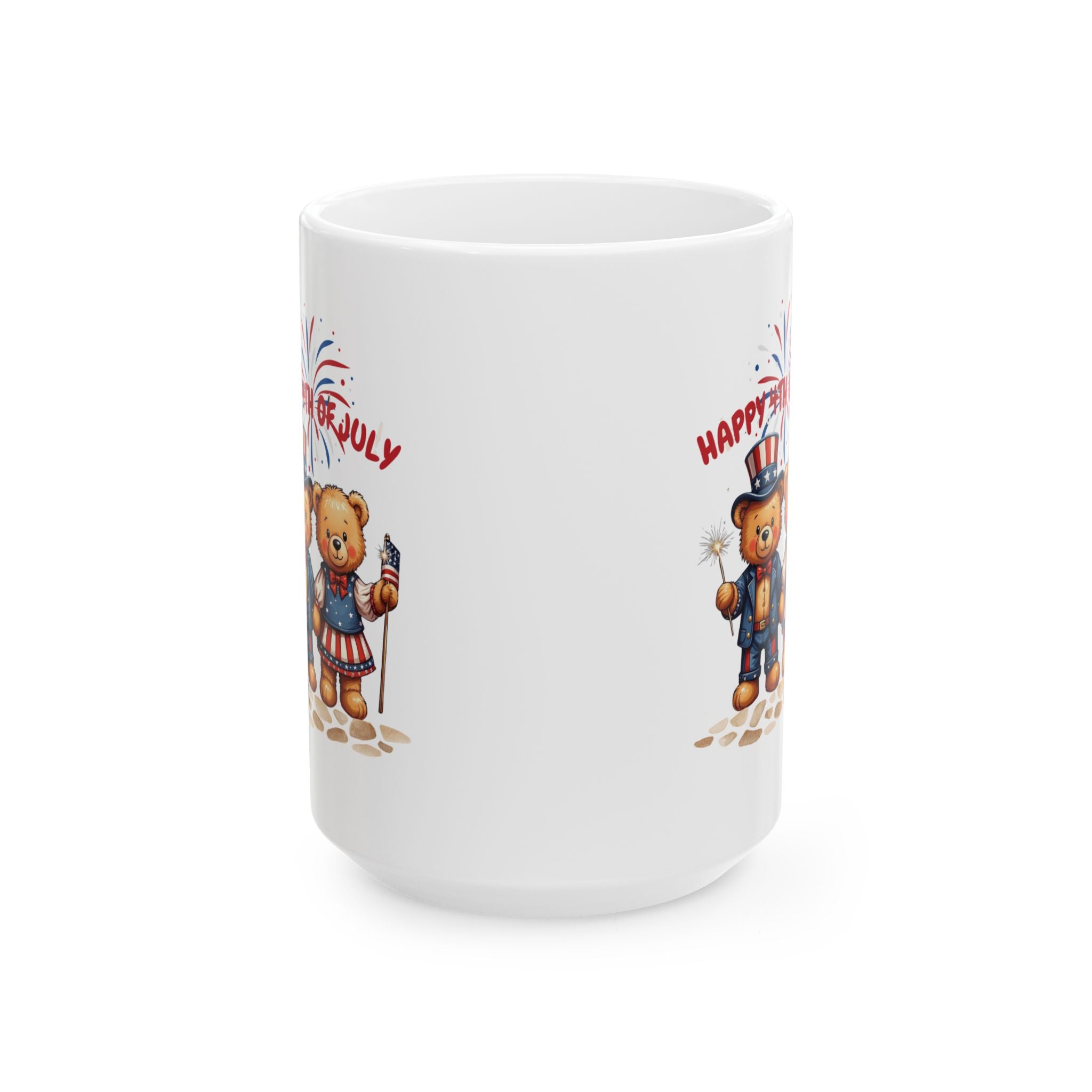 Happy 4th of July Teddy Bear Couple Ceramic Mug