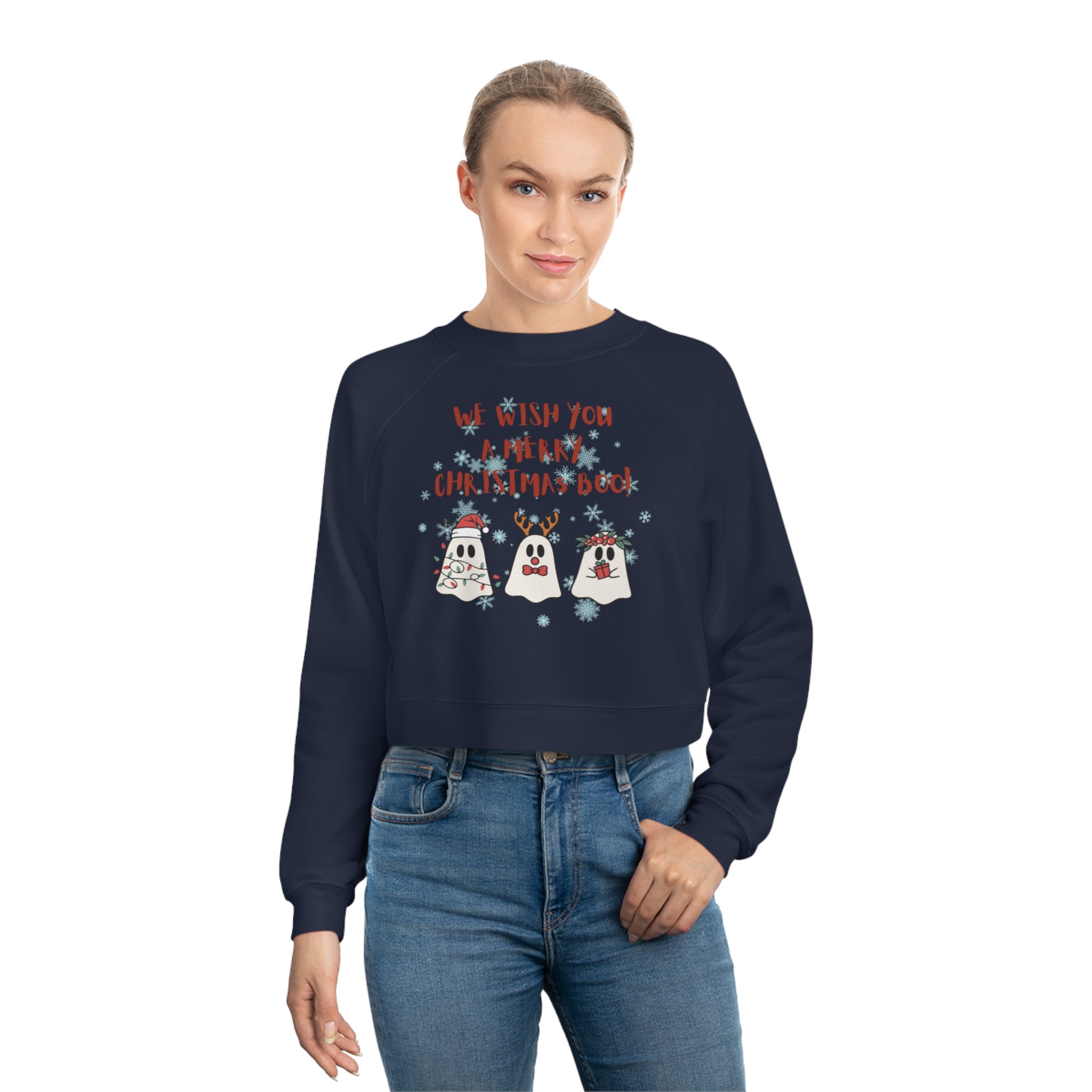 We Wish You A Merry Christmas Boo Women's Cropped Fleece Pullover