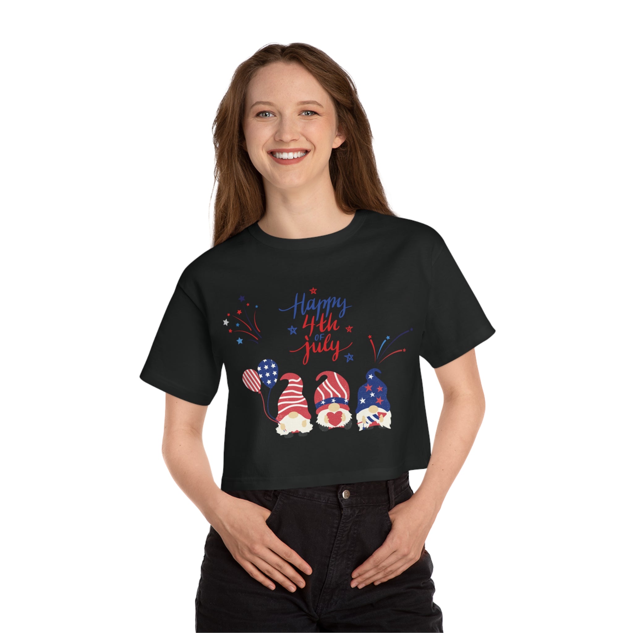 Happy 4th Of July Gnome's Champion Women's Heritage Cropped T-Shirt