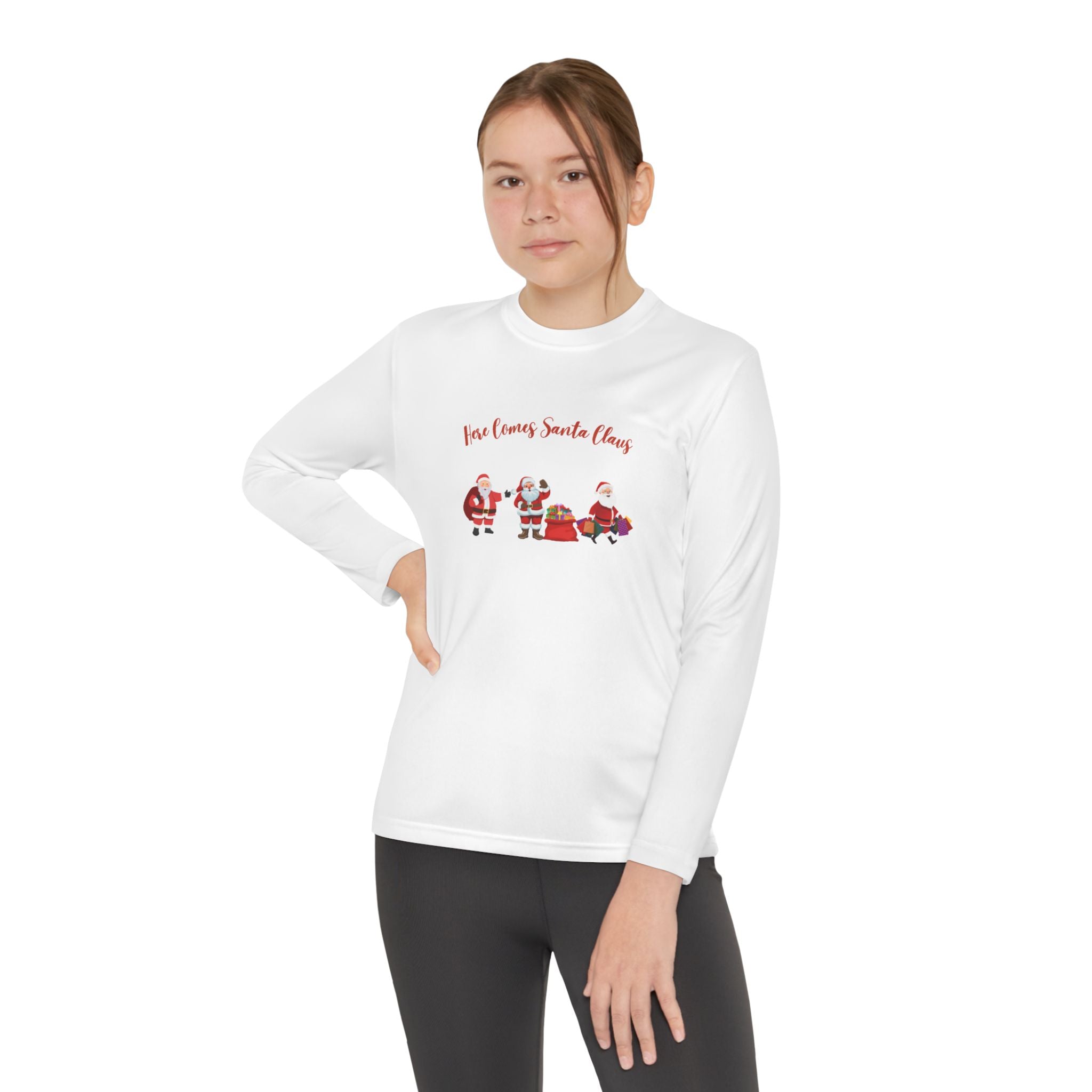 Here Comes Santa Claus Youth Long Sleeve Competitor Tee