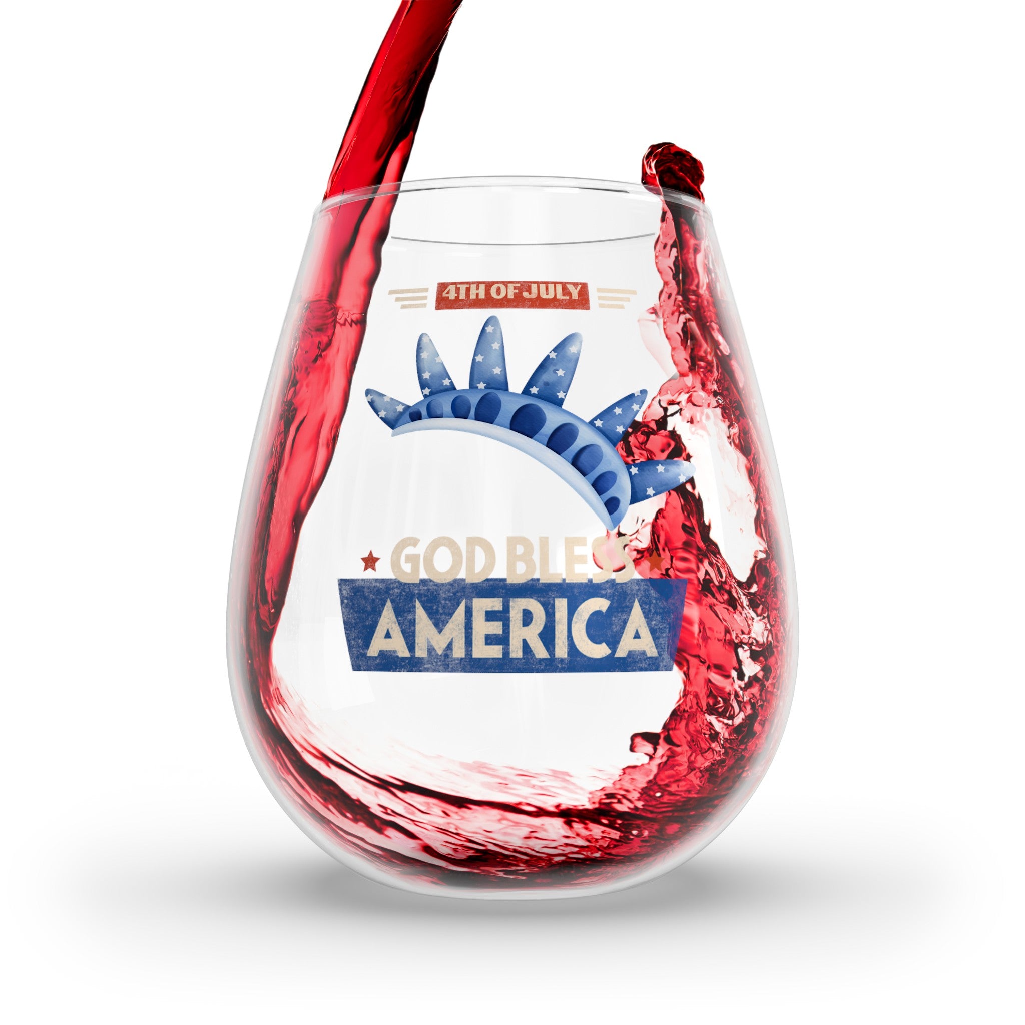 God Bless America Stemless Wine Glass, 11.75oz