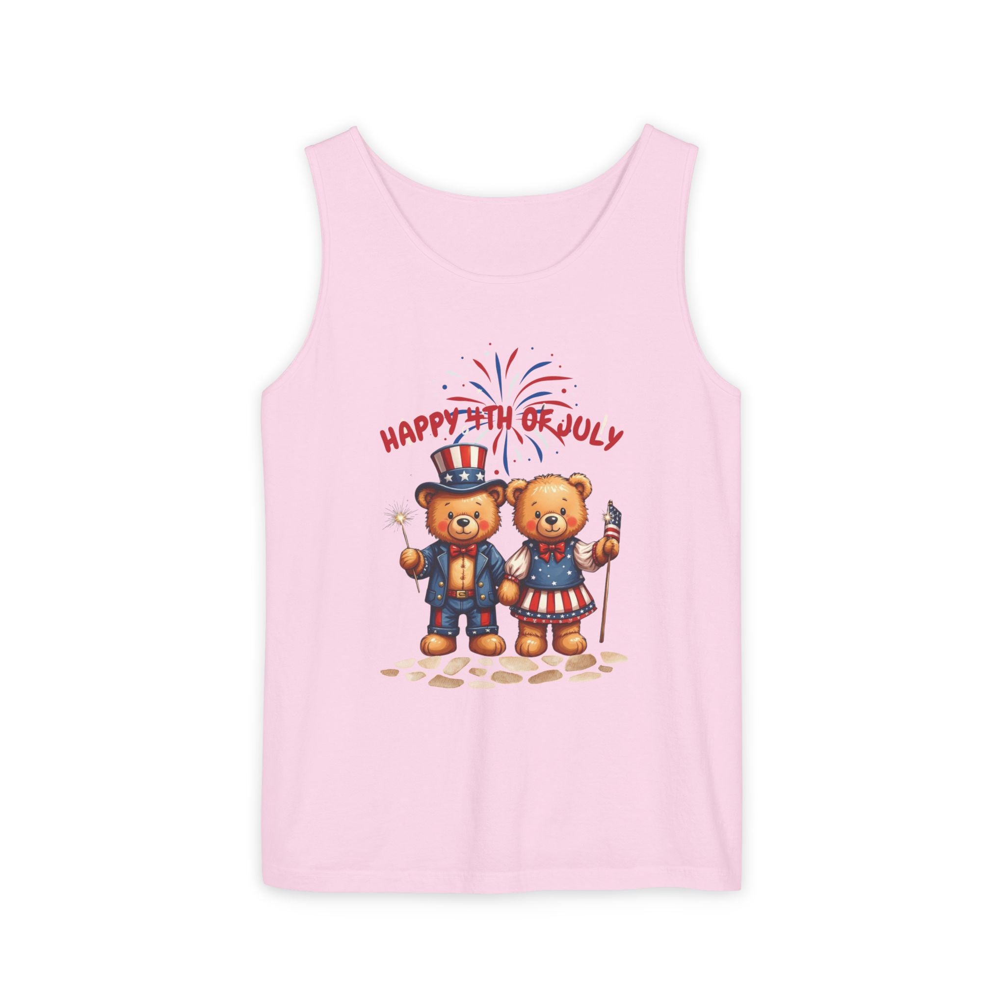 Happy 4th of July Teddy Bear Couple Tank Top