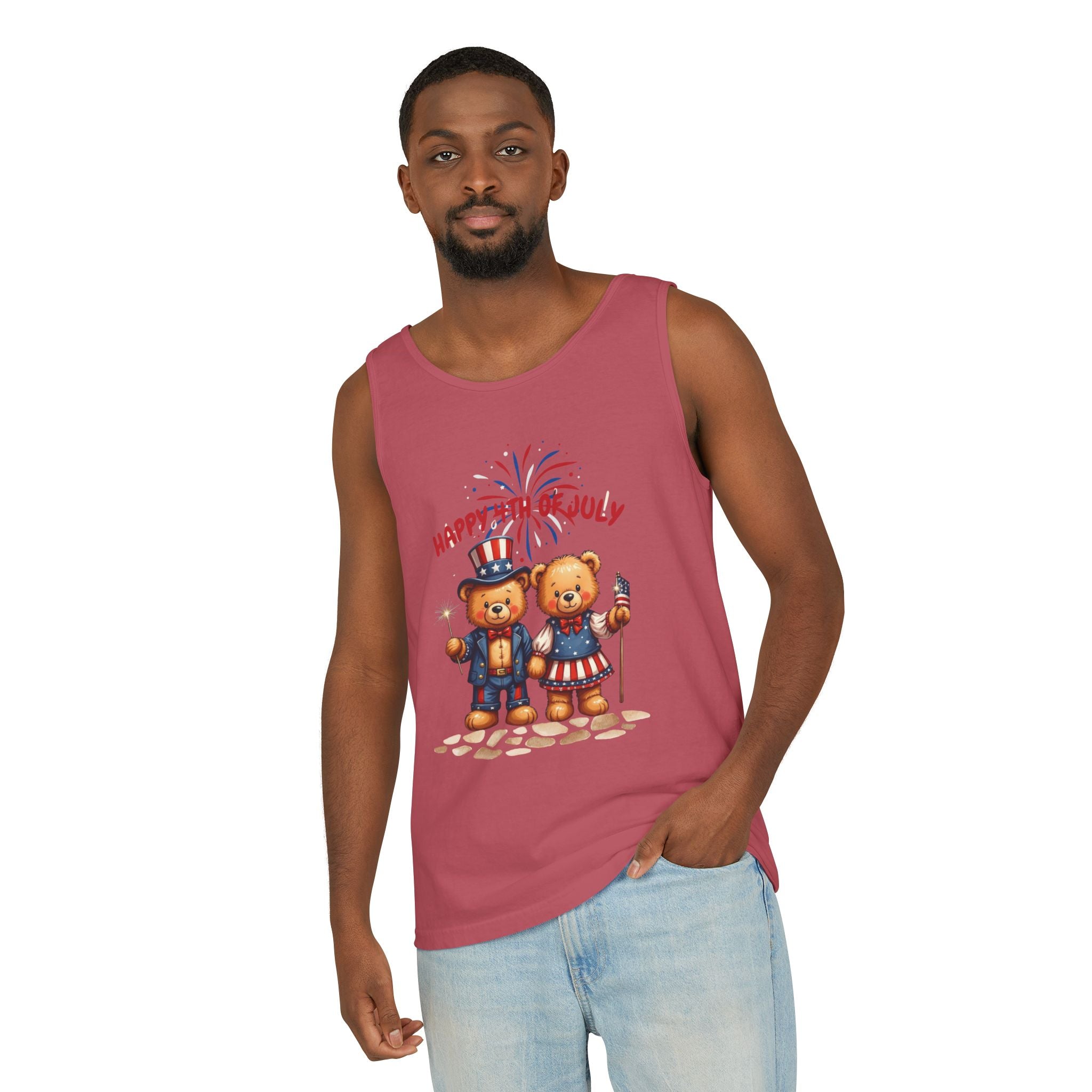 Happy 4th of July Teddy Bear Couple Tank Top