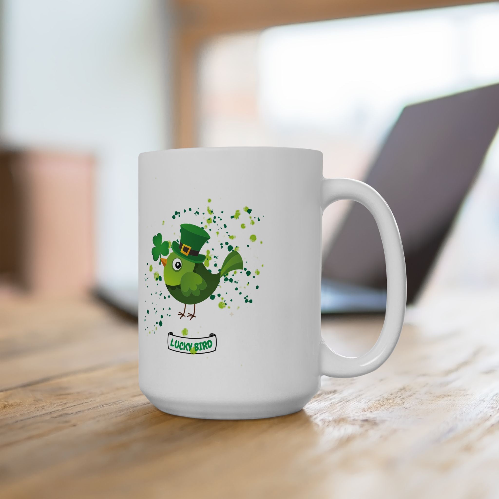 Lucky Bird Charm Ceramic Mug | 11oz & 15oz | Perfect for St. Patrick's Day Celebration