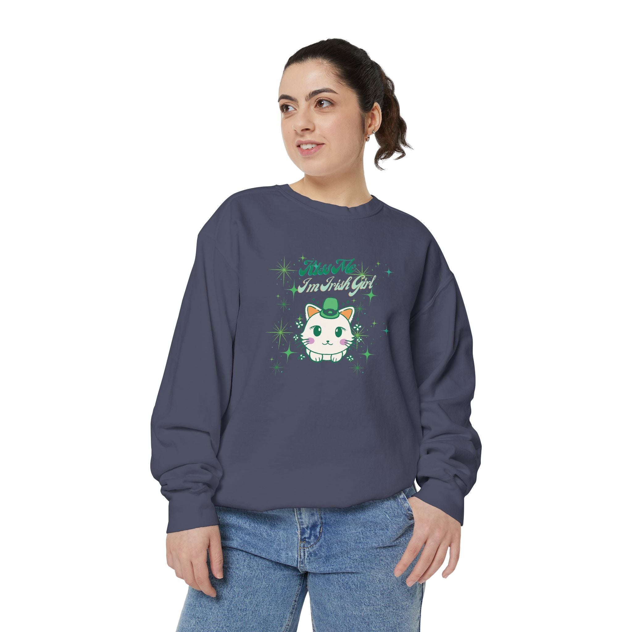 Kiss Me I'm Irish Cat Garment-Dyed Sweatshirt