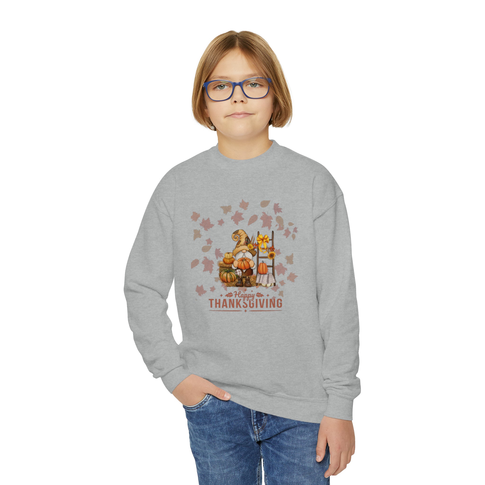 Gnome Happy Thanksgiving Youth Crewneck Sweatshirt