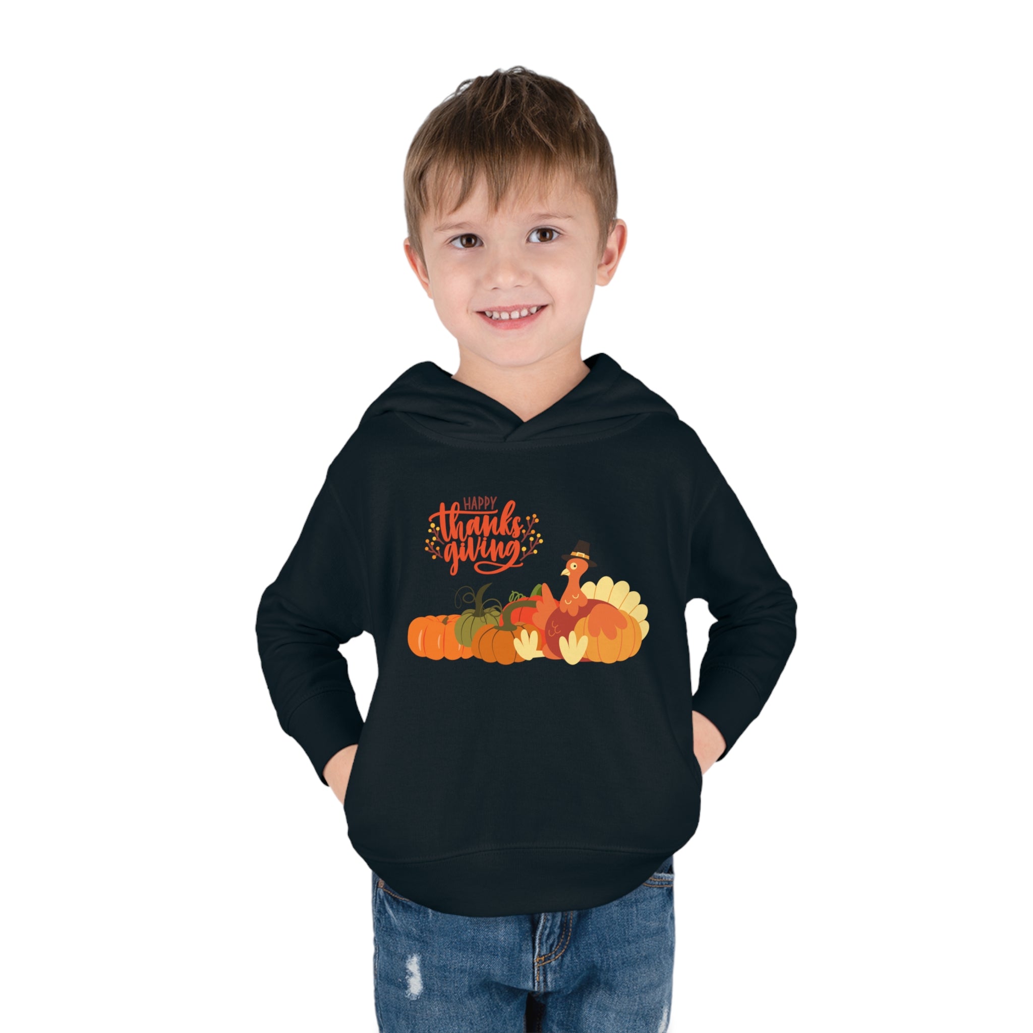 Happy Thanksgiving Turkey Toddler Pullover Fleece Hoodie
