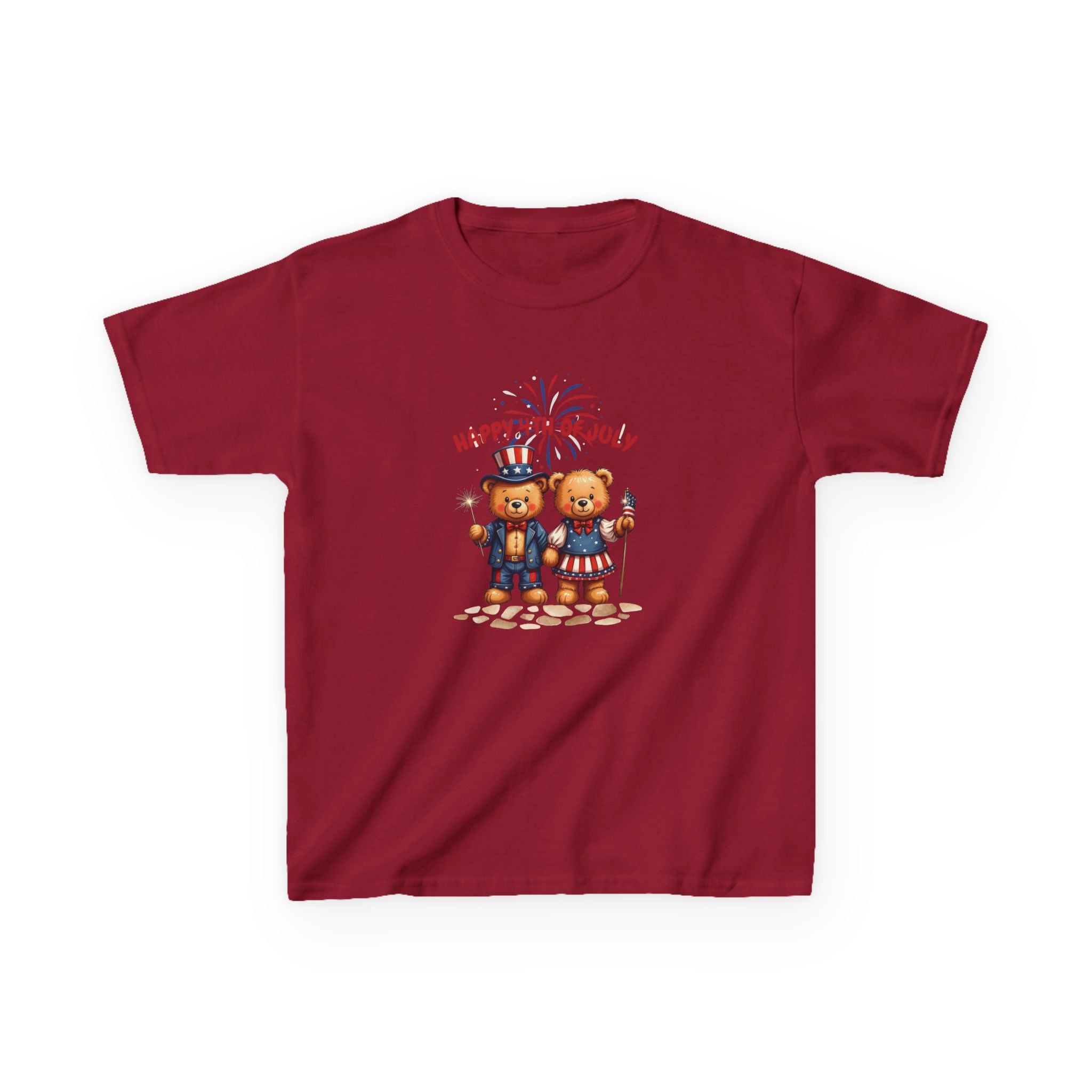 Happy 4th of July Teddy Bear Couple Happy 4th of July Kids Heavy Cotton