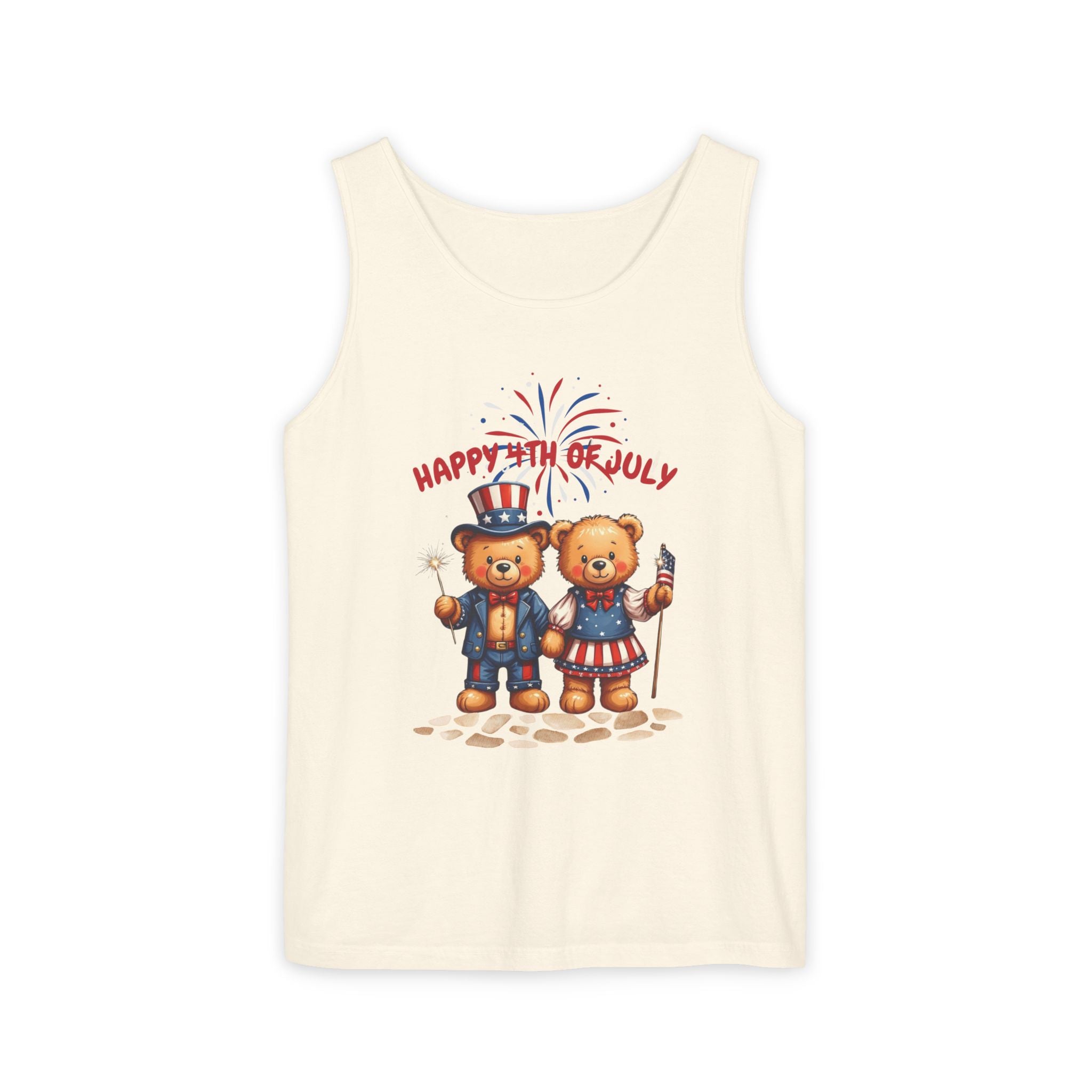 Happy 4th of July Teddy Bear Couple Tank Top