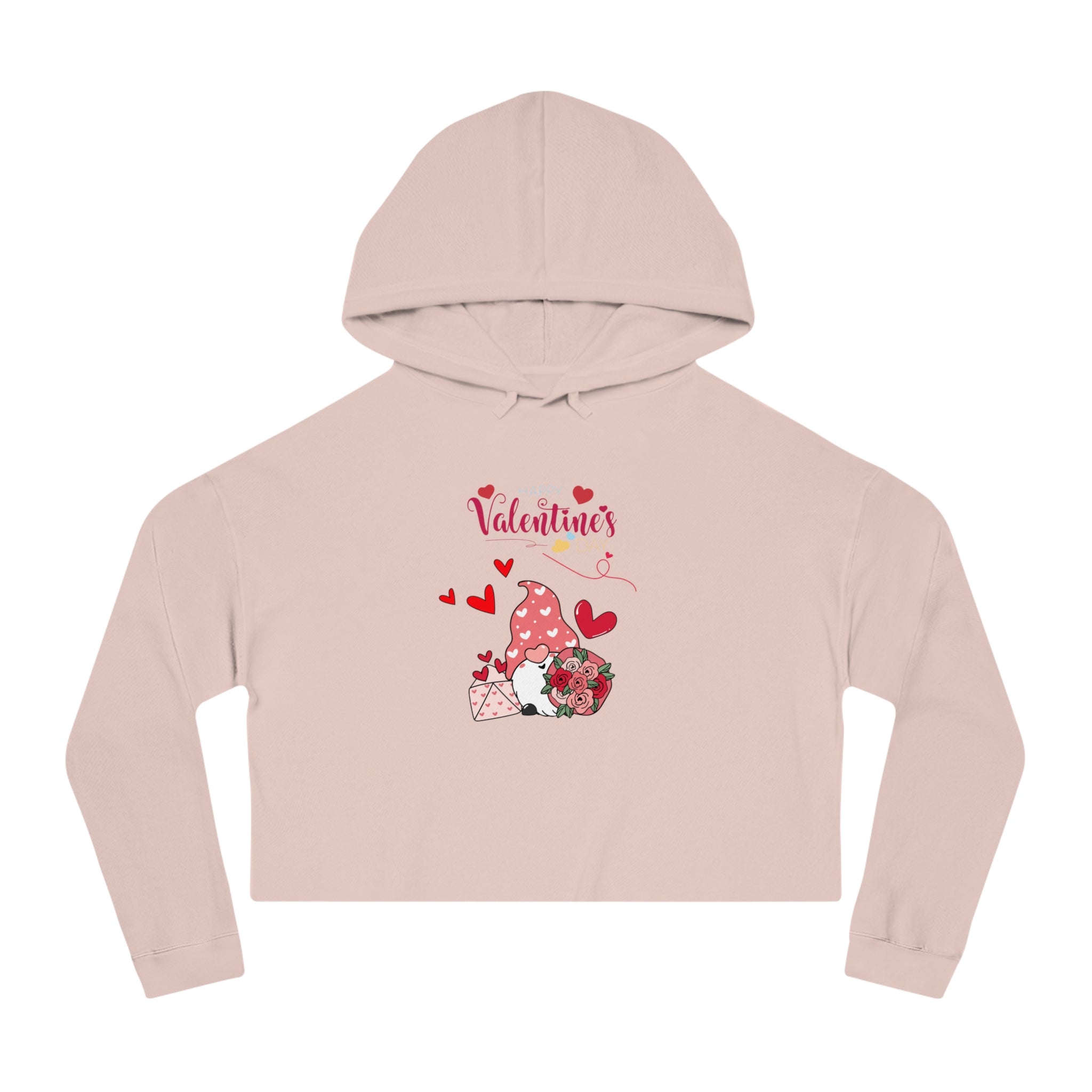 Gnome Valentine's Day Women’s Cropped Hooded Sweatshirt
