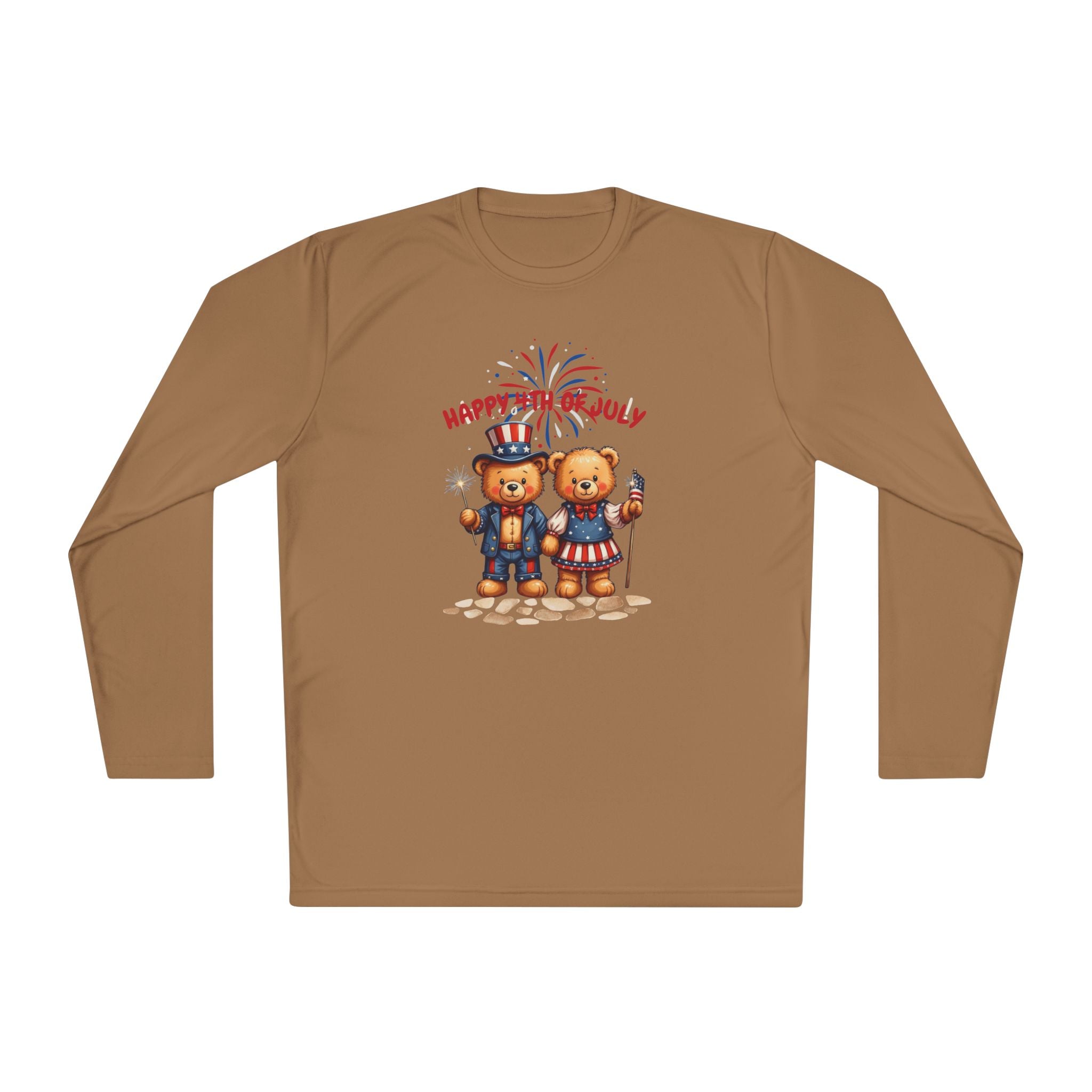 Happy 4th of July Teddy Bear Couple  Unisex Lightweight Long Sleeve Tee