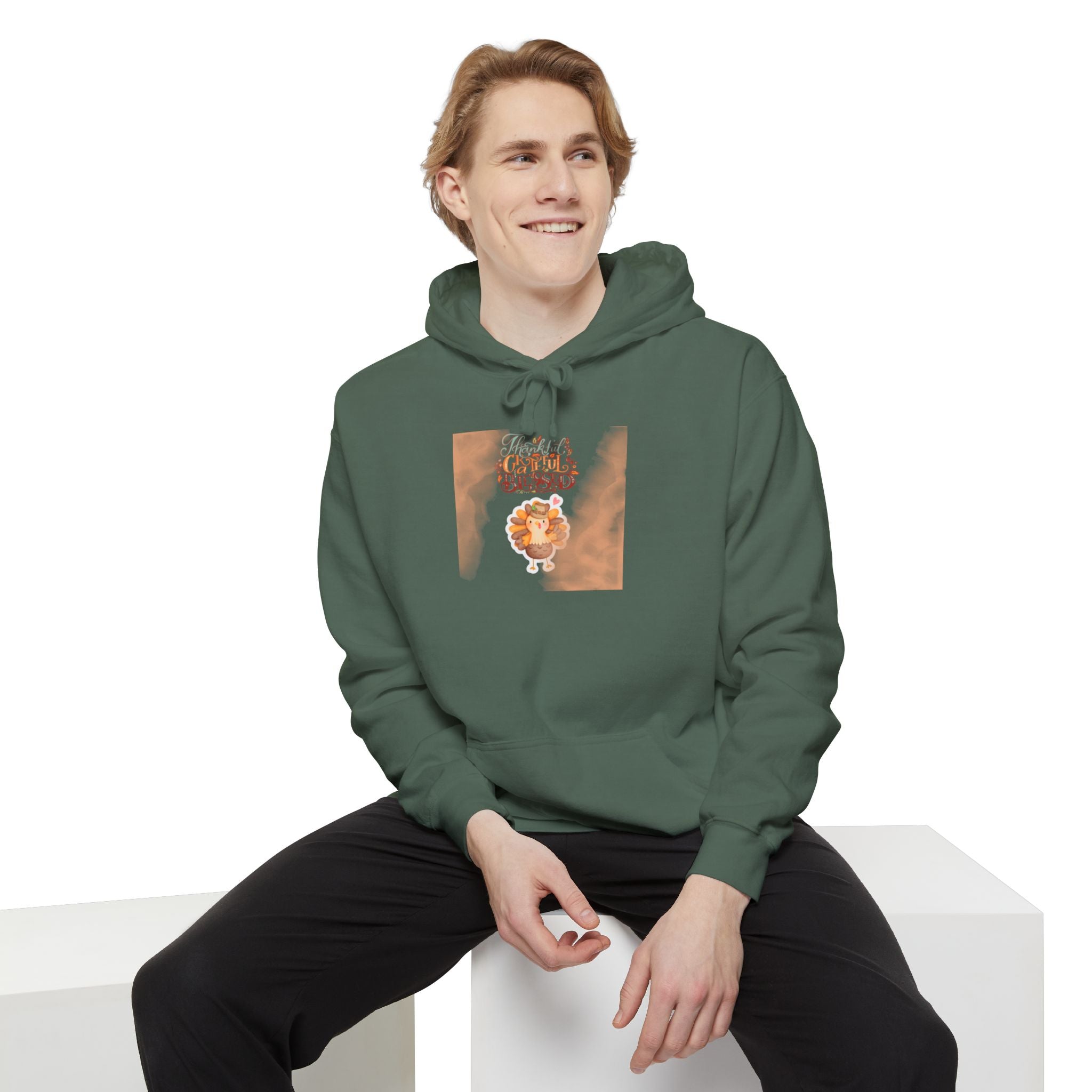 Thankful Grateful Blessed Unisex Garment-Dyed Hoodie