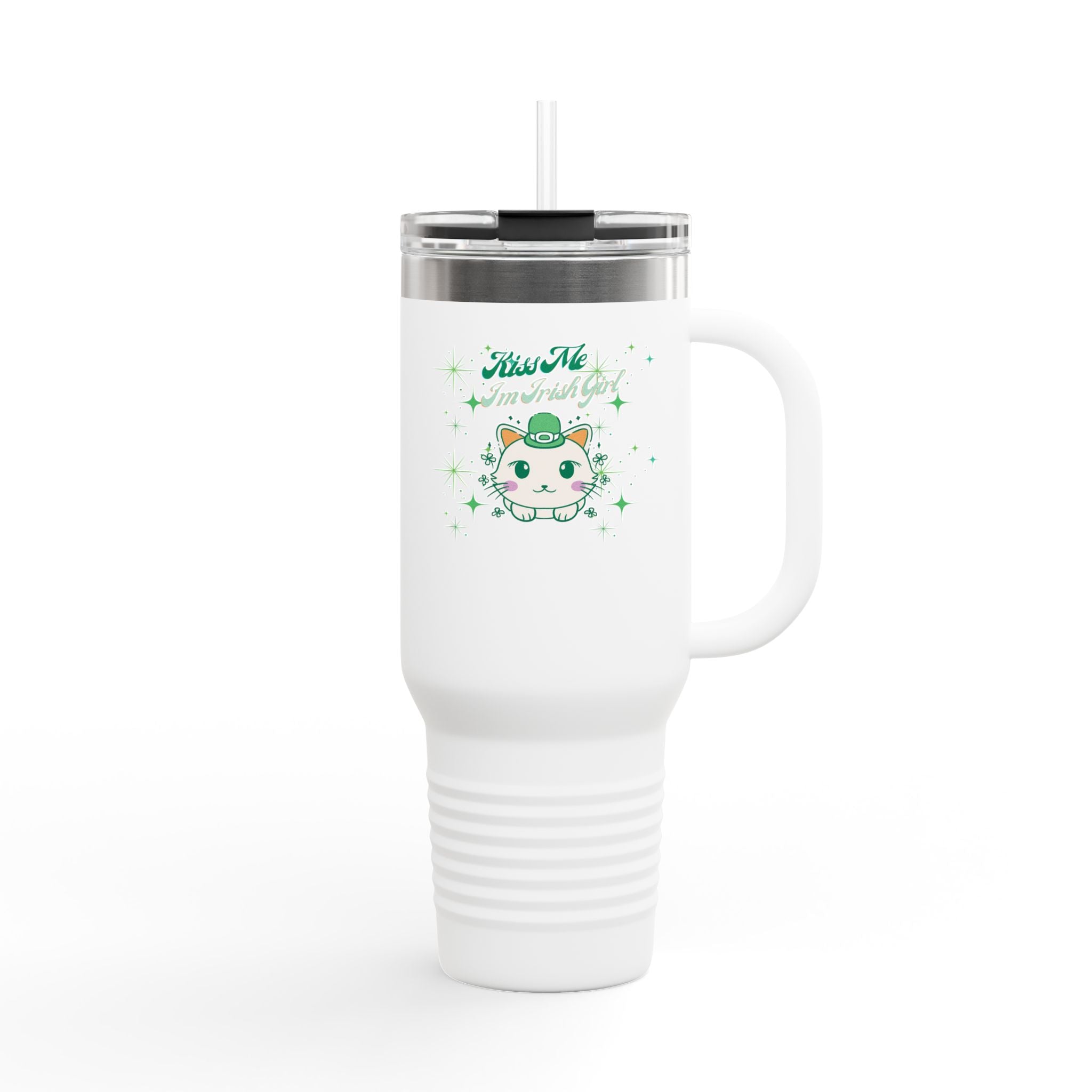 Kiss Me I'm Irish Cat Insulated Travel Mug - 40oz