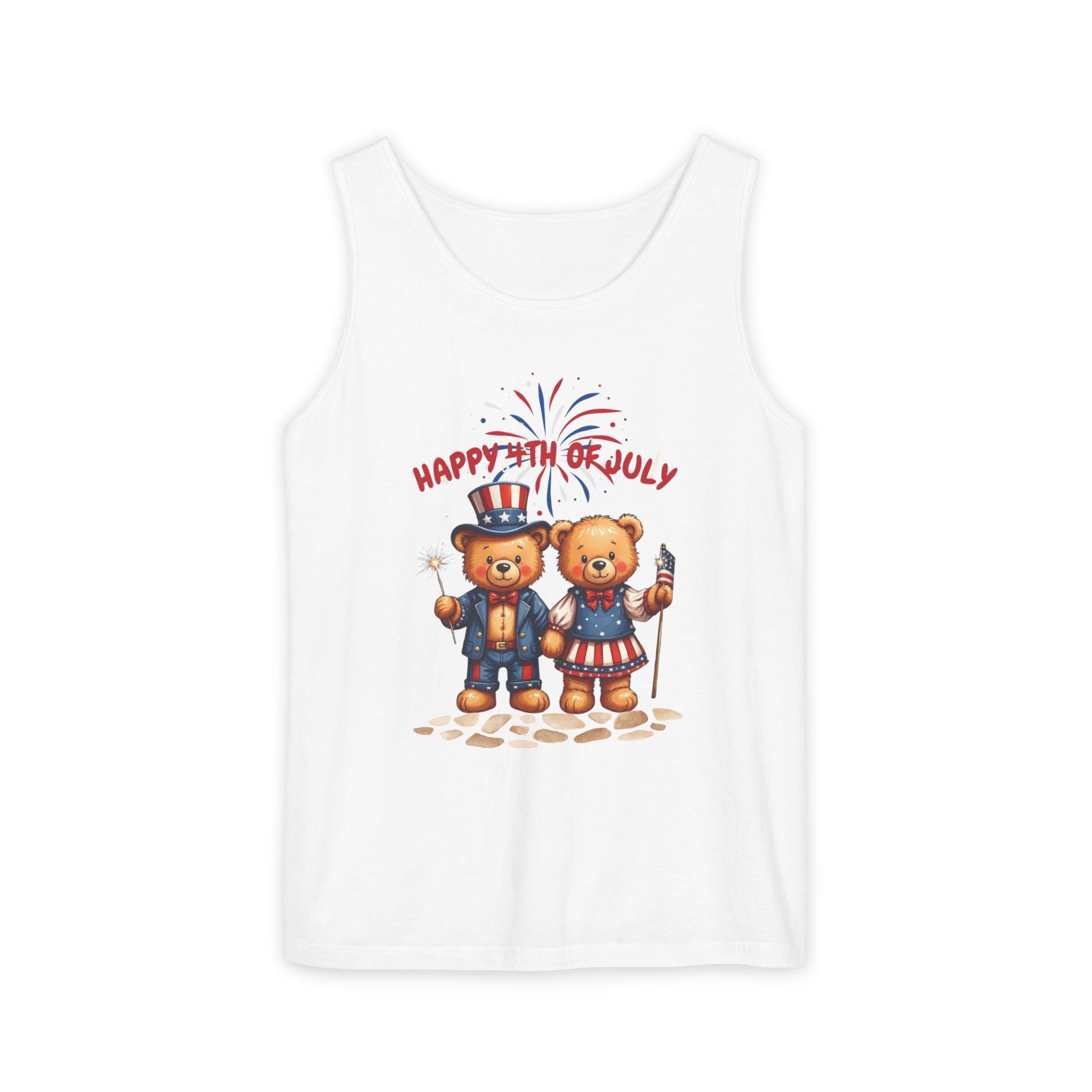 Happy 4th of July Teddy Bear Couple Tank Top