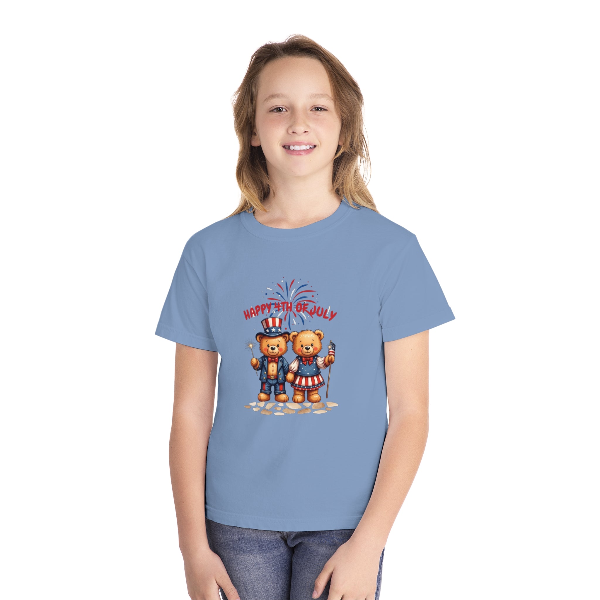 Happy 4th of July Teddy Bear Couple  Youth Midweight Tee