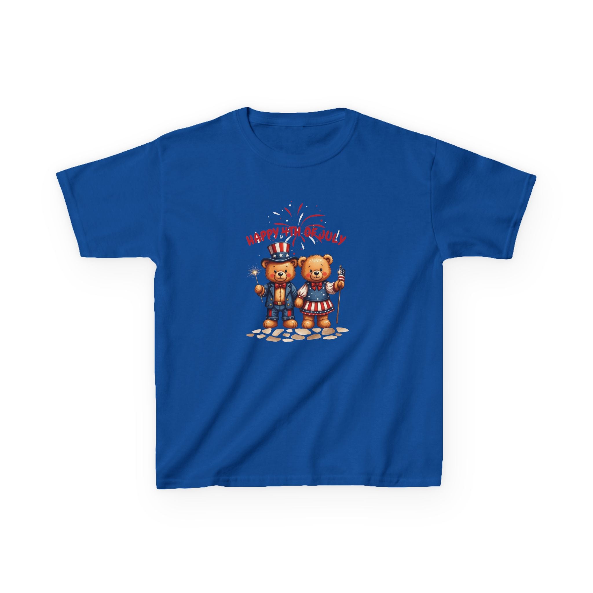 Happy 4th of July Teddy Bear Couple Happy 4th of July Kids Heavy Cotton