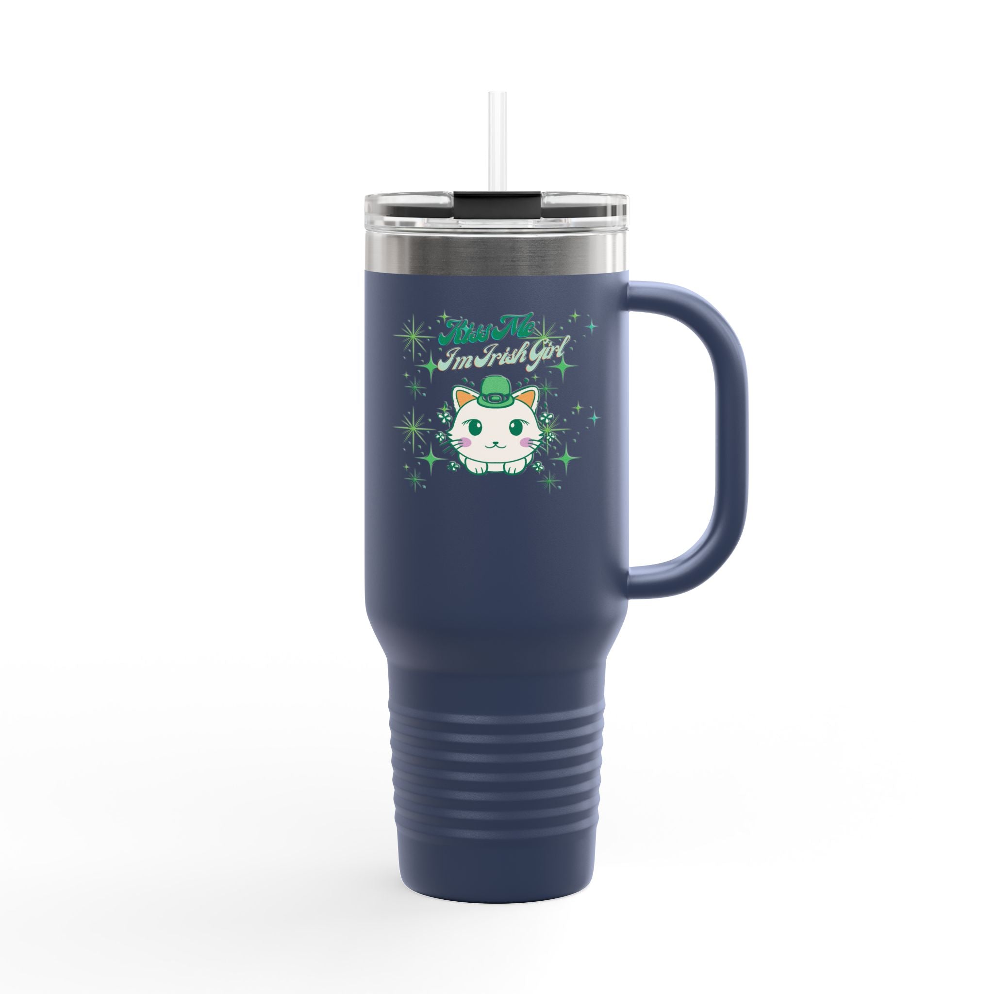 Kiss Me I'm Irish Cat Insulated Travel Mug - 40oz