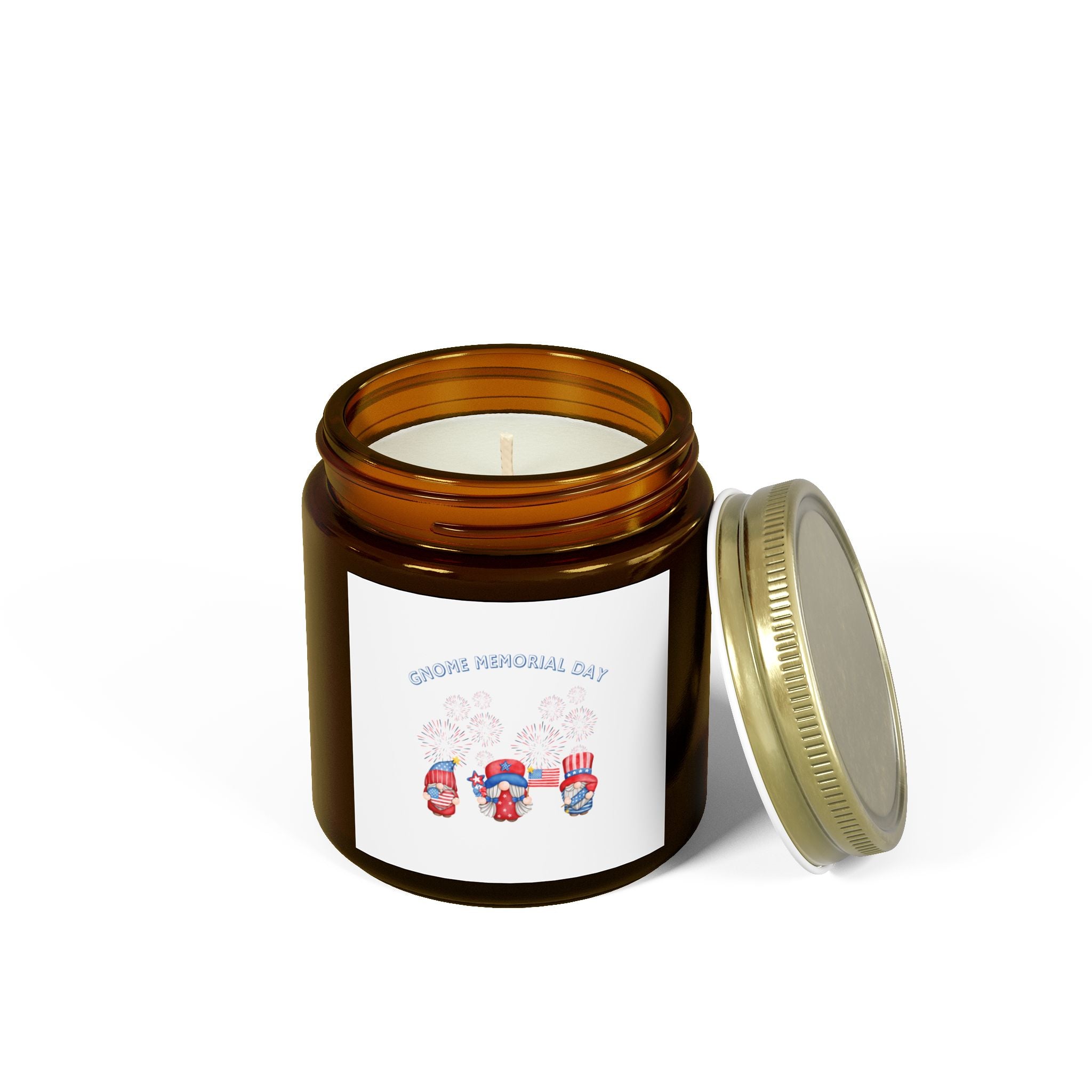 Gnome Memorial Day Scented Candle, Coconut Apricot Wax