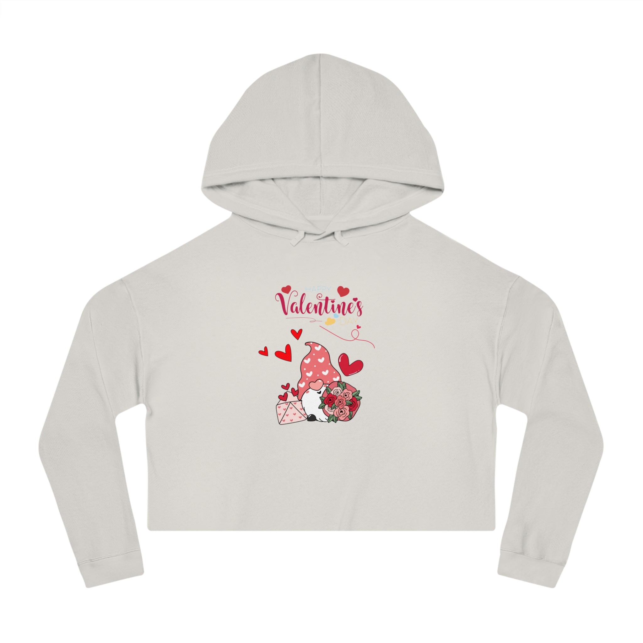 Gnome Valentine's Day Women’s Cropped Hooded Sweatshirt