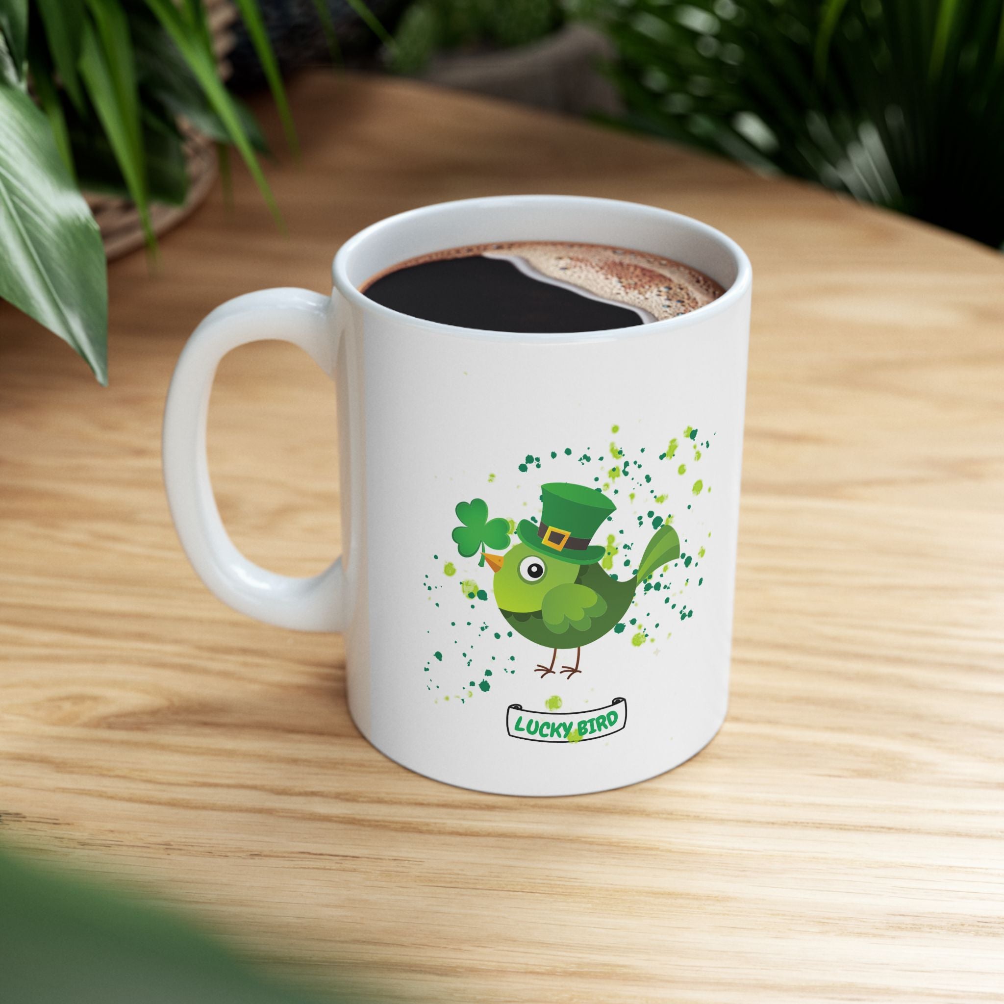 Lucky Bird Charm Ceramic Mug | 11oz & 15oz | Perfect for St. Patrick's Day Celebration