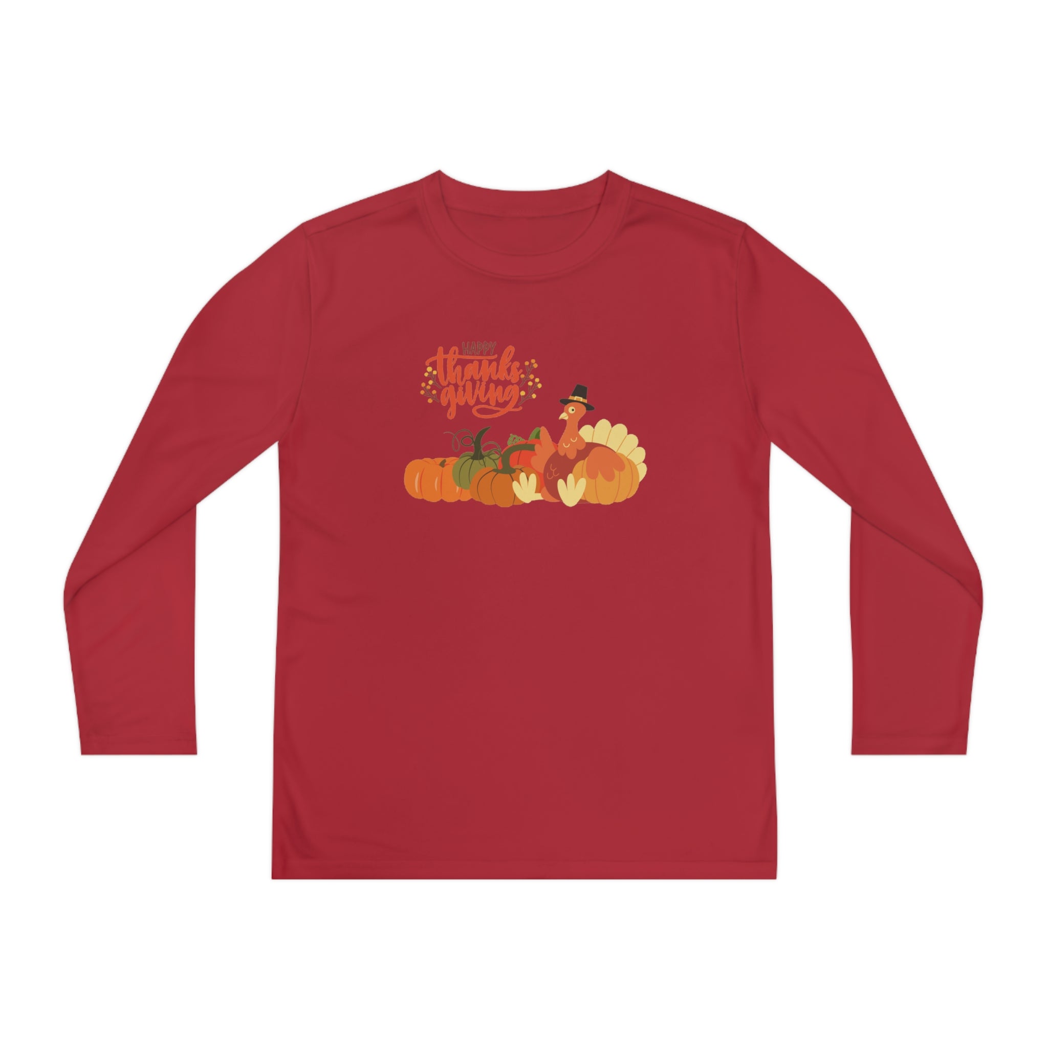 Happy Thanksgiving Turkey Youth Long Sleeve Competitor Tee