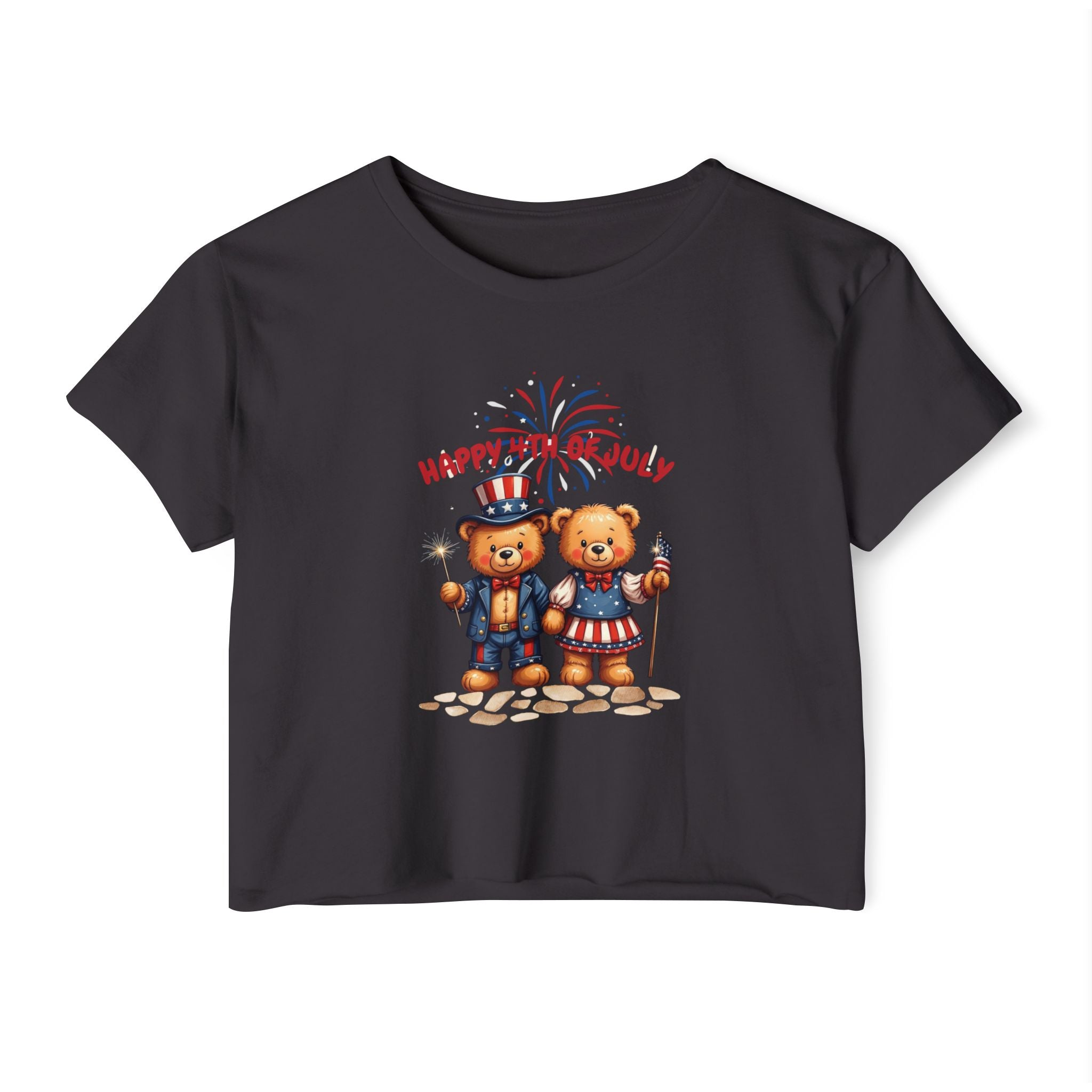 Happy 4th of July Teddy Bear Couple  Crop Top