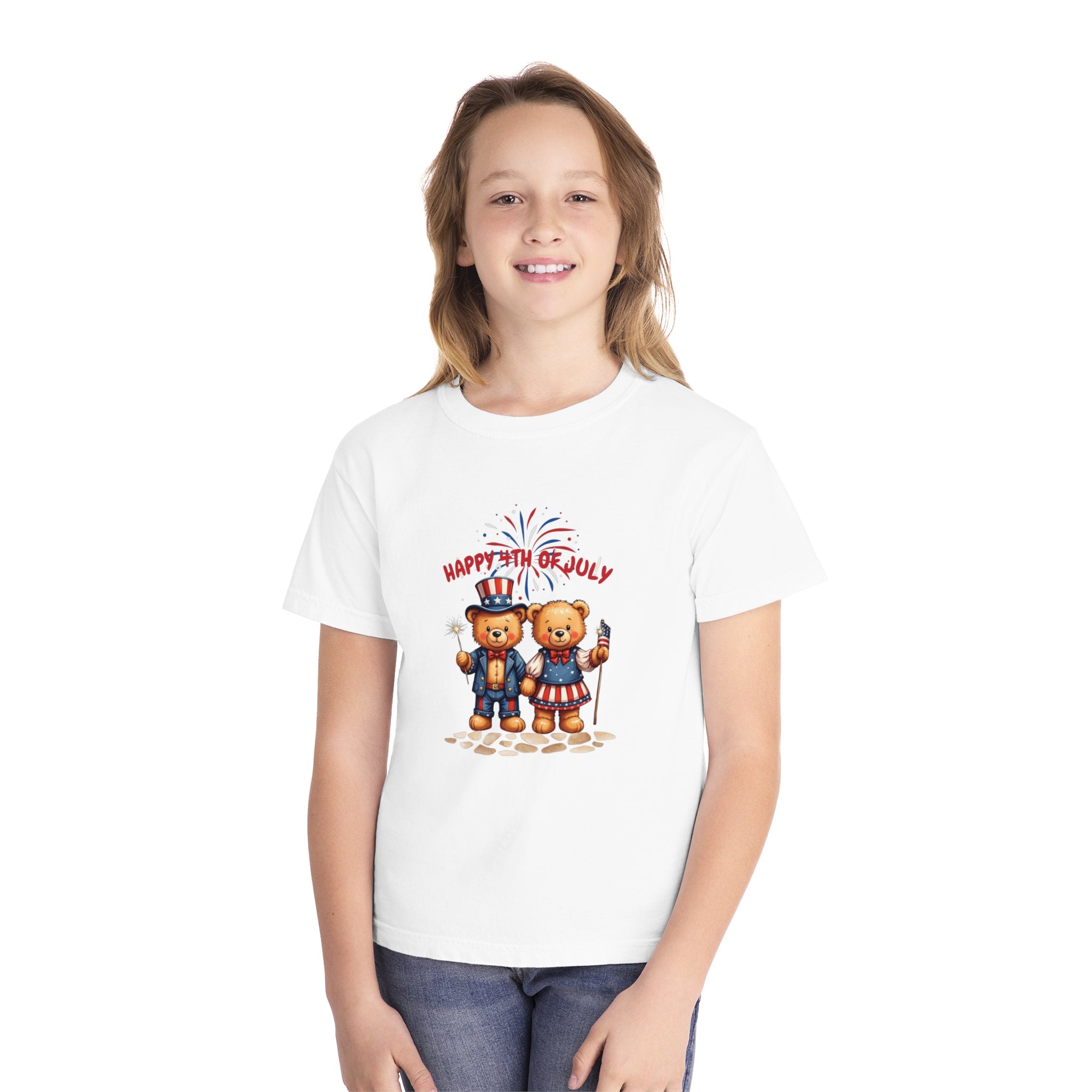 Happy 4th of July Teddy Bear Couple  Youth Midweight Tee