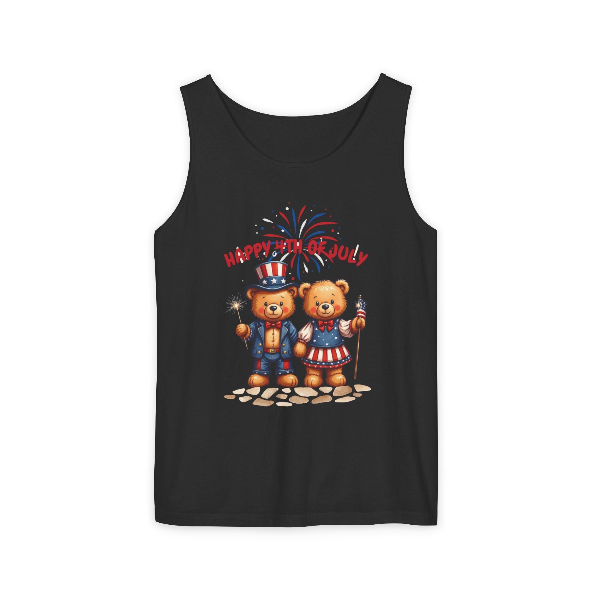 Happy 4th of July Teddy Bear Couple Tank Top