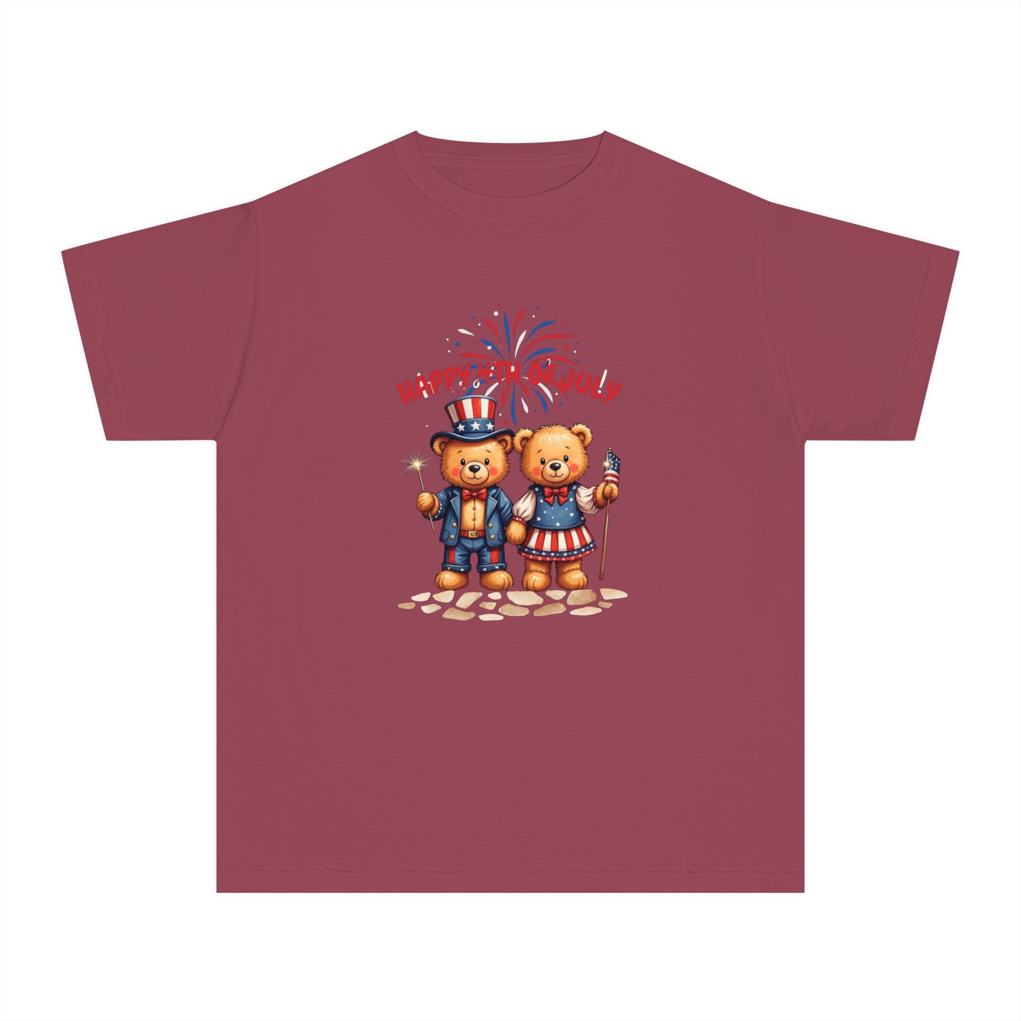 Happy 4th of July Teddy Bear Couple  Youth Midweight Tee