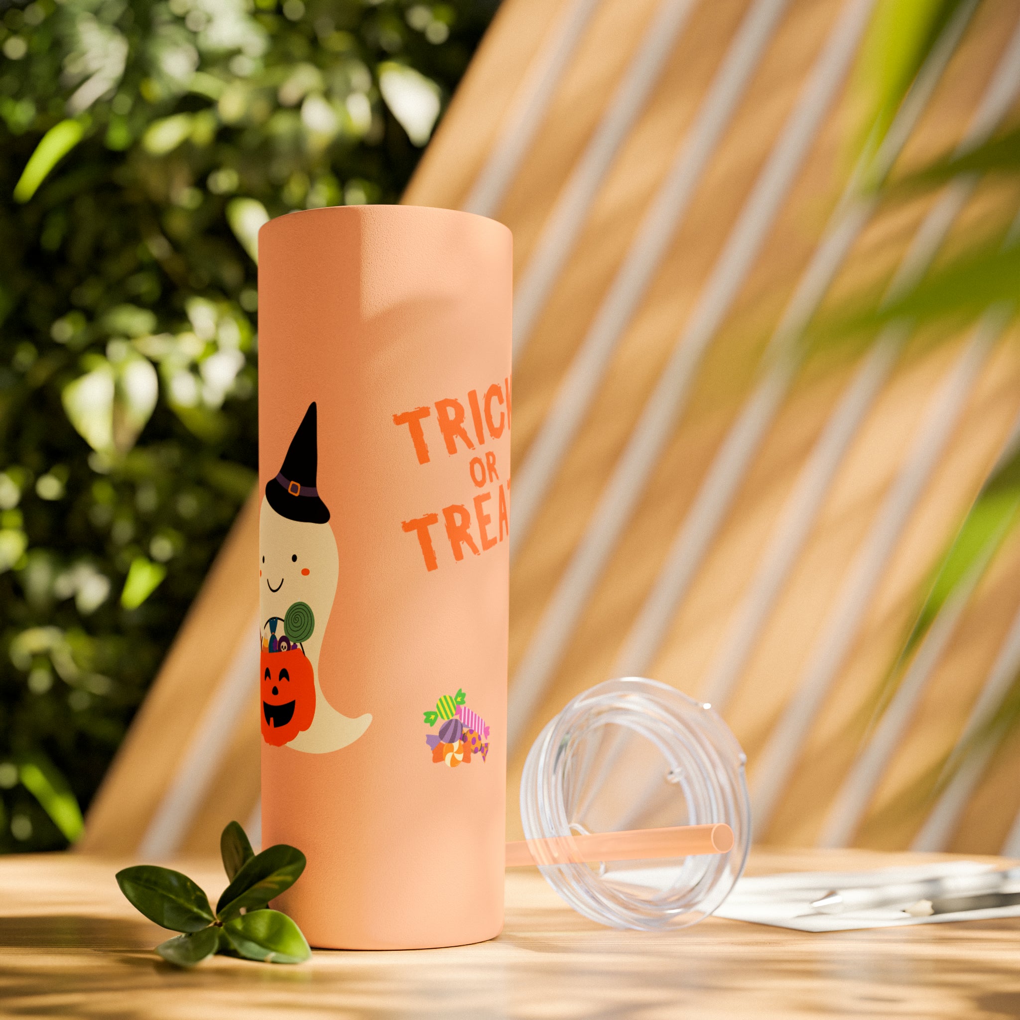 Trick or Treat Skinny Tumbler with Straw, 20oz