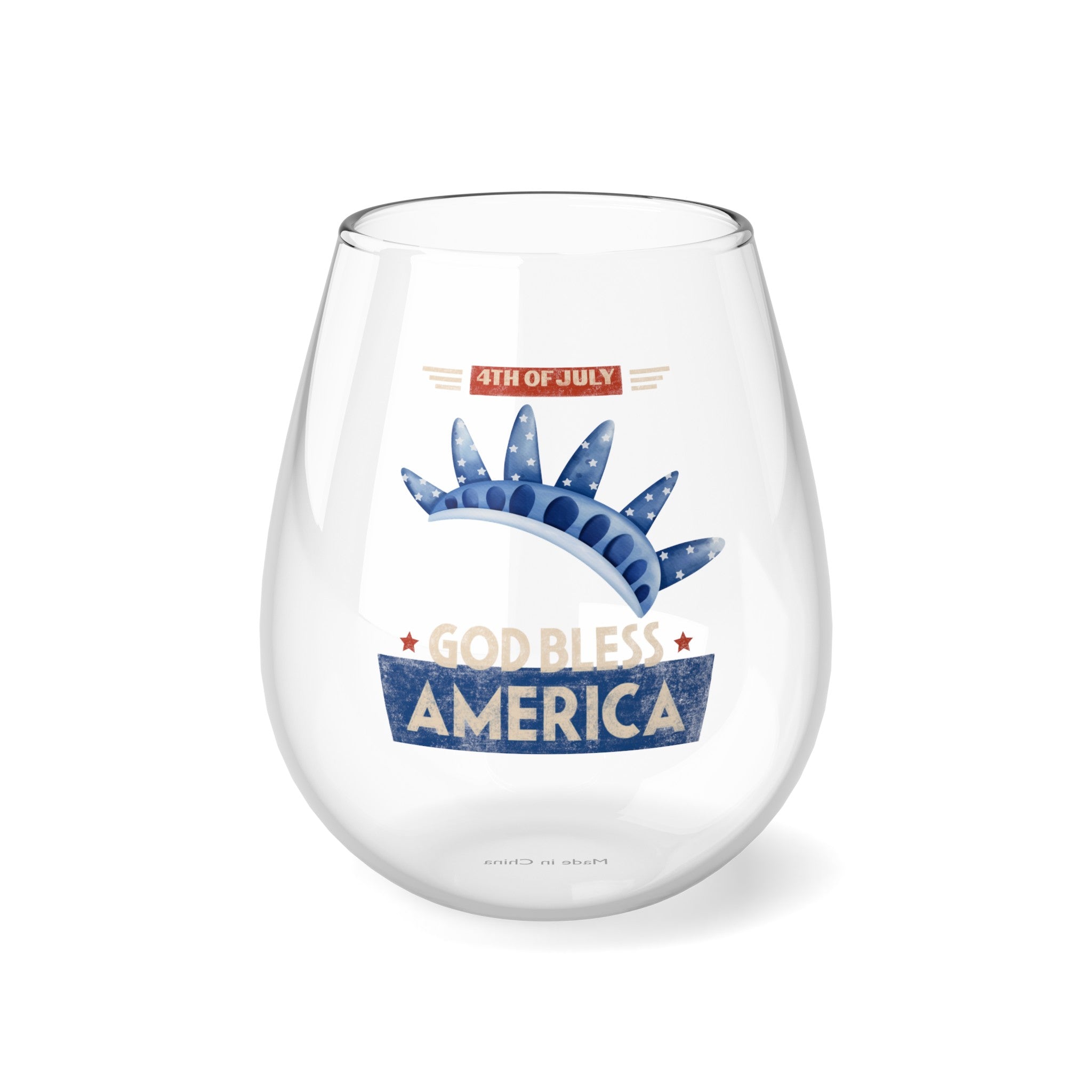 God Bless America Stemless Wine Glass, 11.75oz