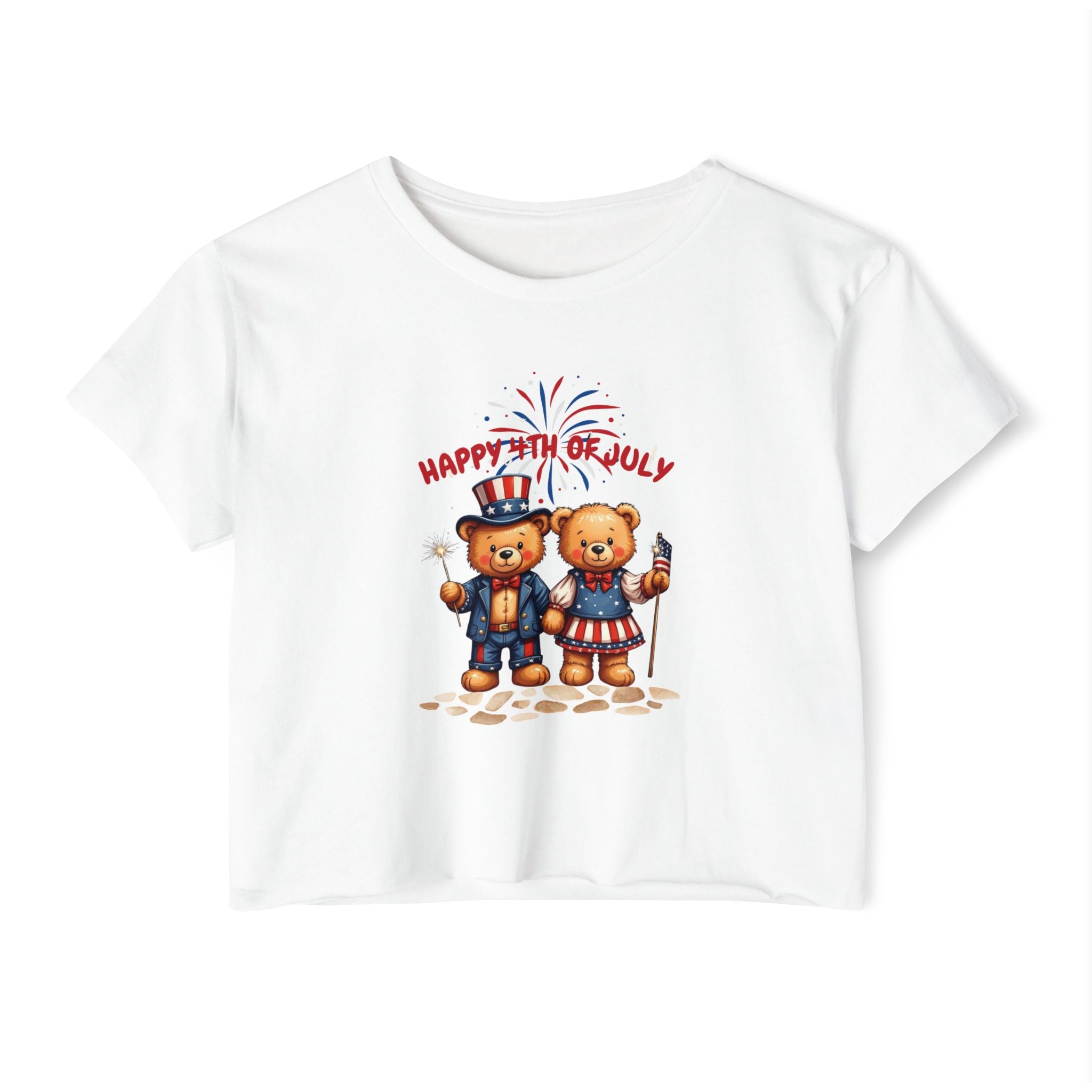 Happy 4th of July Teddy Bear Couple  Crop Top
