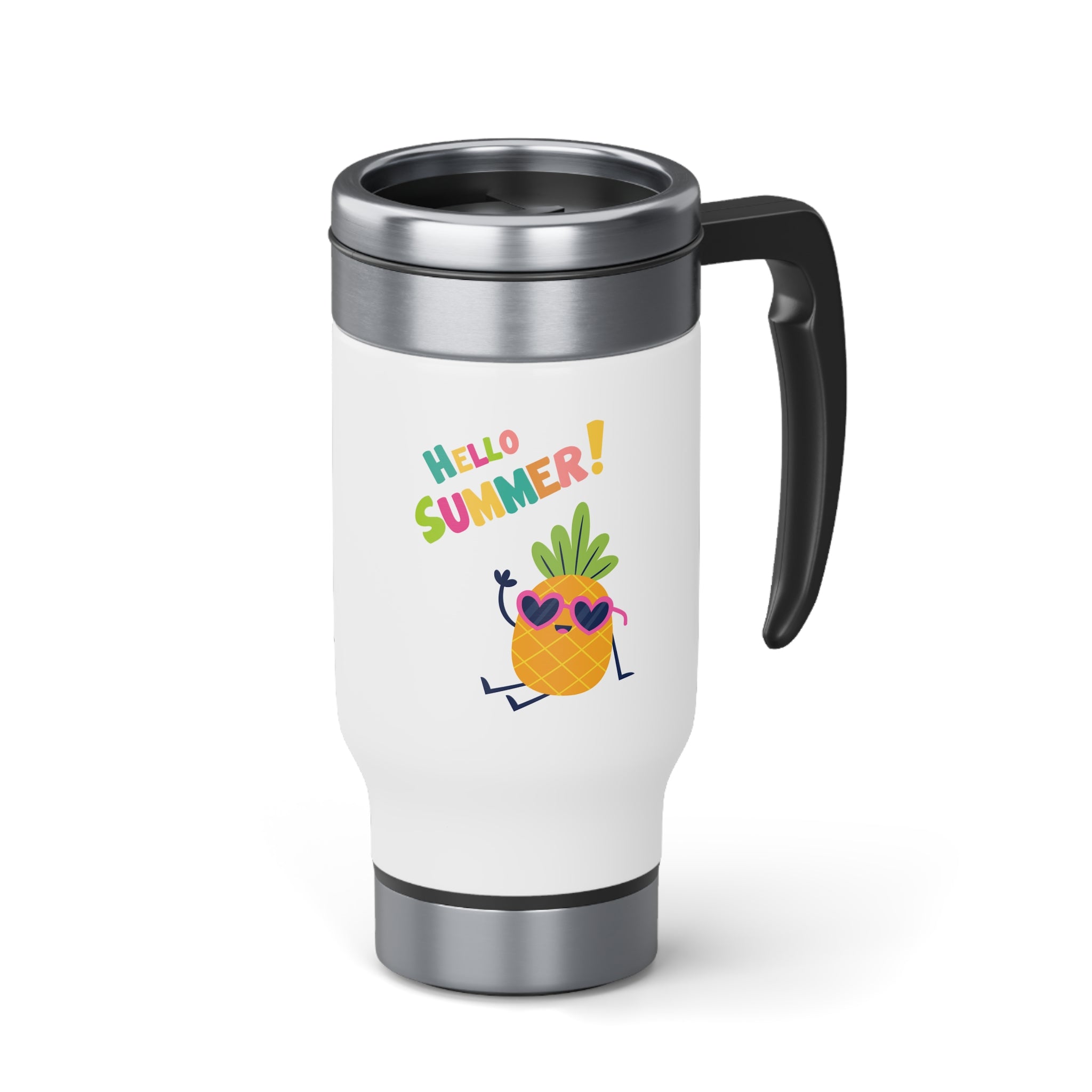 Hello Pineapple Summer Stainless Steel Travel Mug with Handle, 14oz