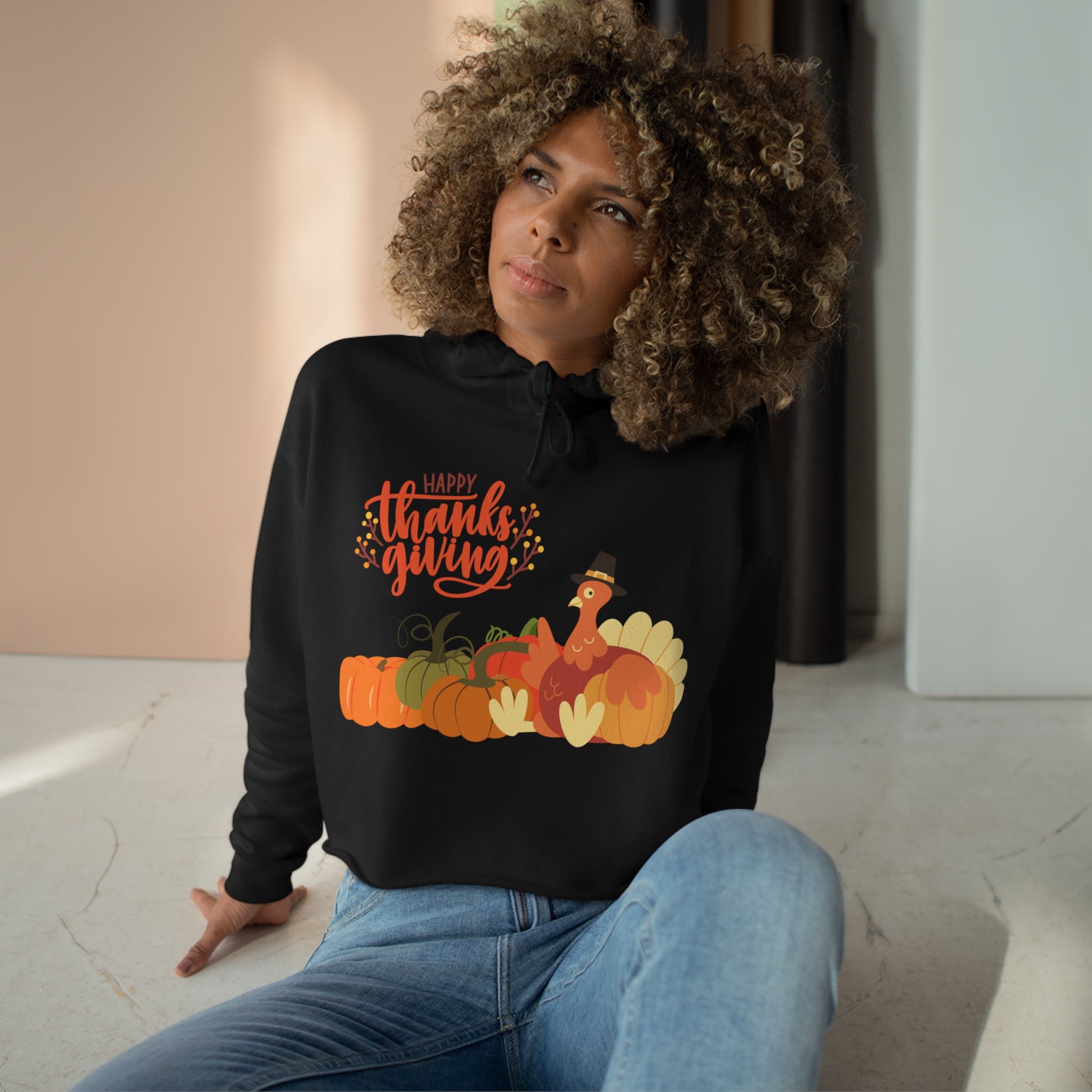 Happy Thanksgiving Turkey Crop Hoodie