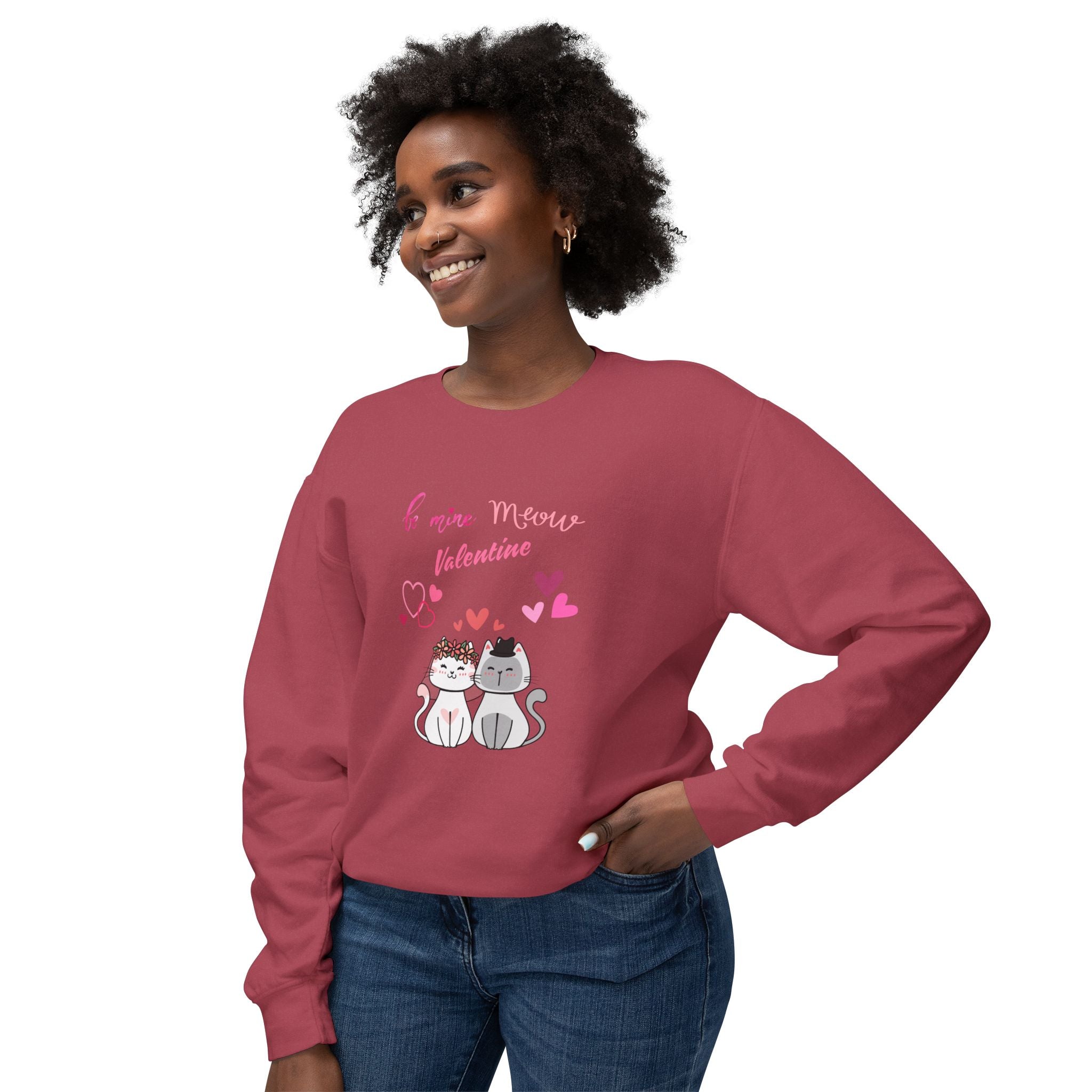Meow Valentine's Day Unisex Lightweight Crewneck Sweatshirt