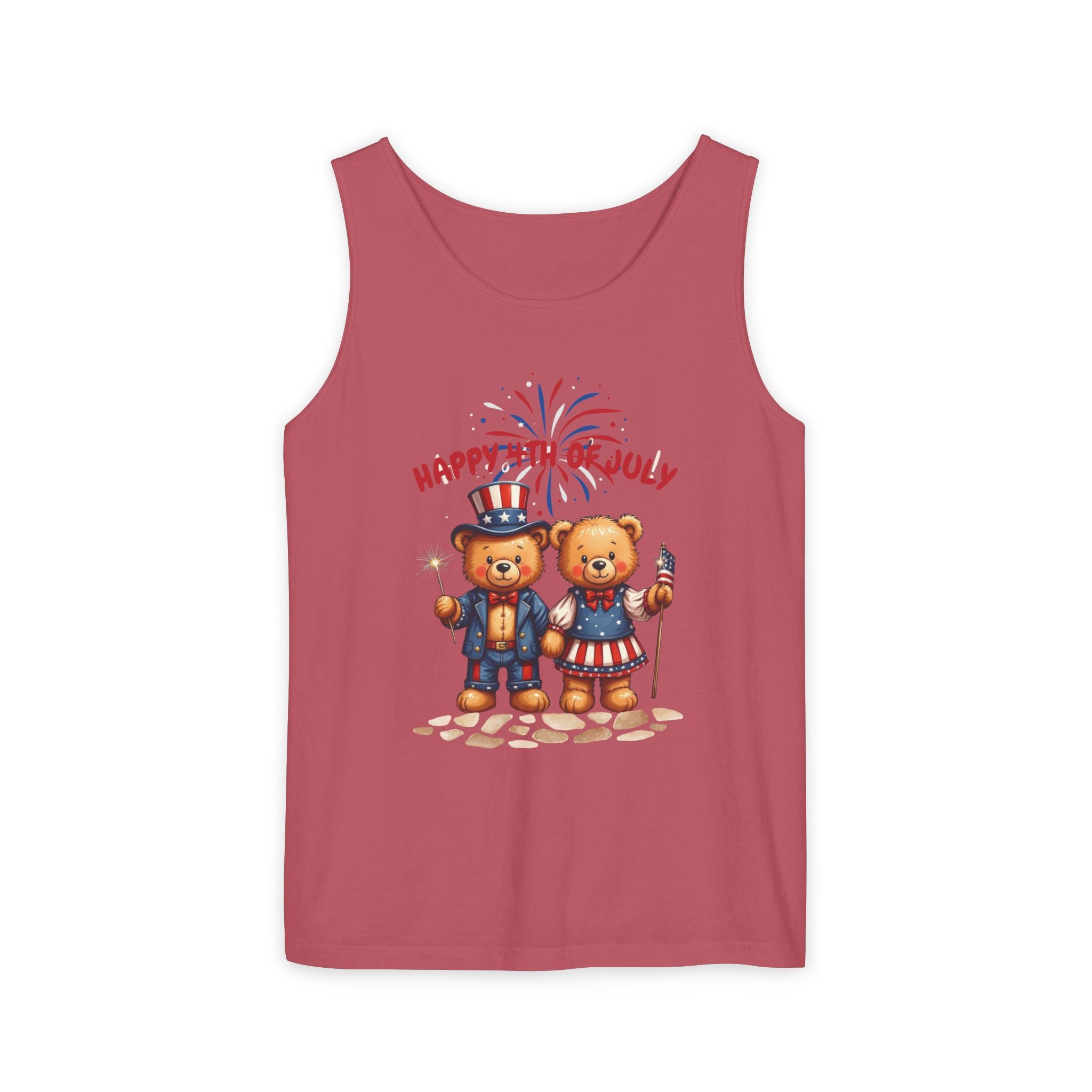 Happy 4th of July Teddy Bear Couple Tank Top