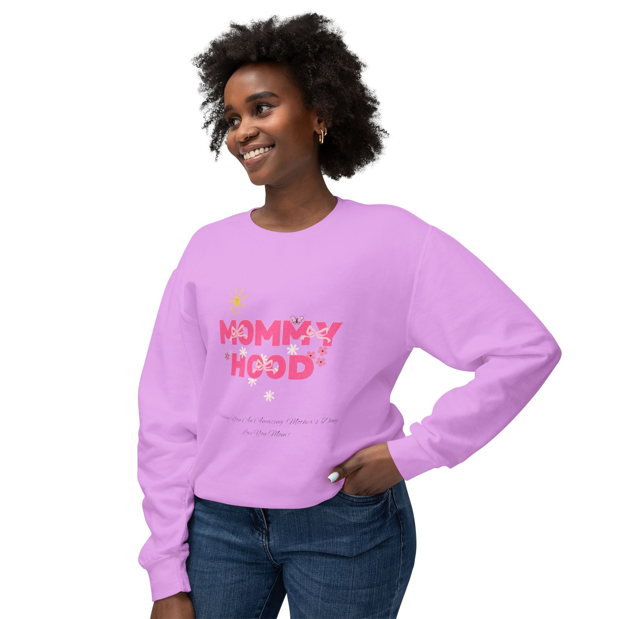 Mommy Hood Unisex Lightweight Crewneck Sweatshirt