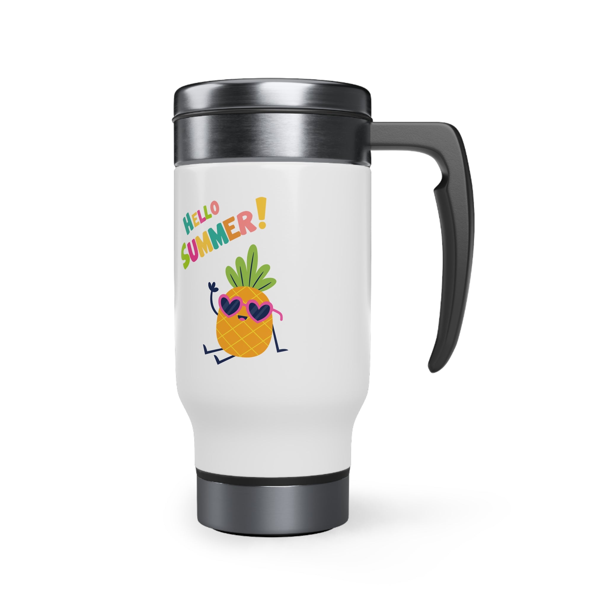 Hello Pineapple Summer Stainless Steel Travel Mug with Handle, 14oz