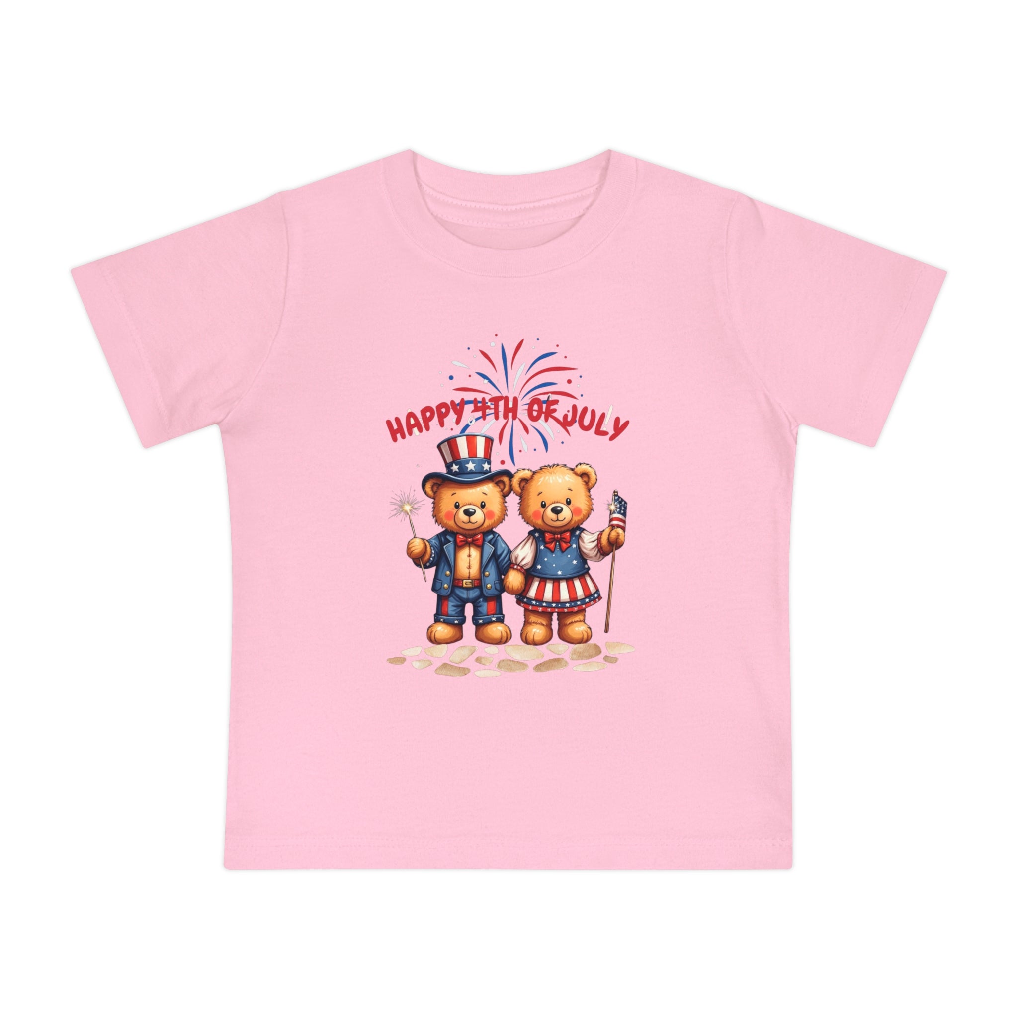 Happy 4th of July Teddy Bear Couple Baby Short T-Shirt