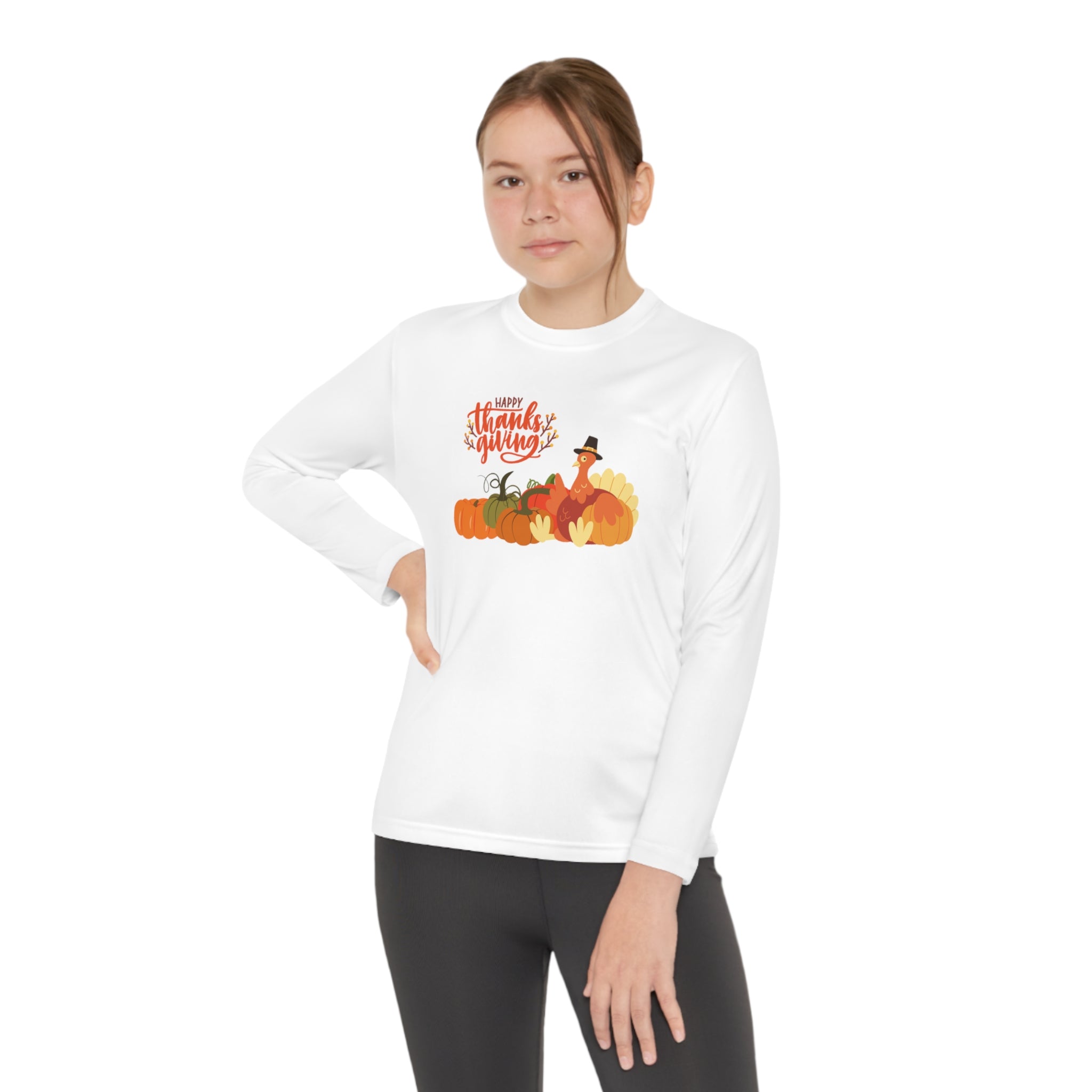 Happy Thanksgiving Turkey Youth Long Sleeve Competitor Tee