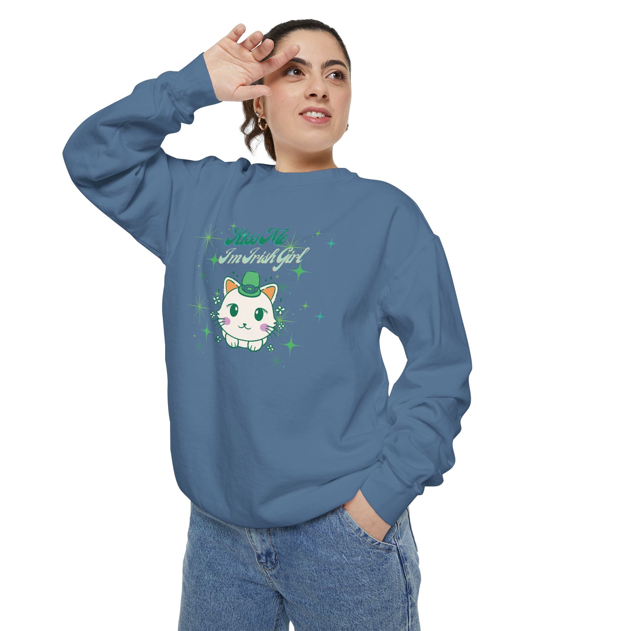 Kiss Me I'm Irish Cat Garment-Dyed Sweatshirt