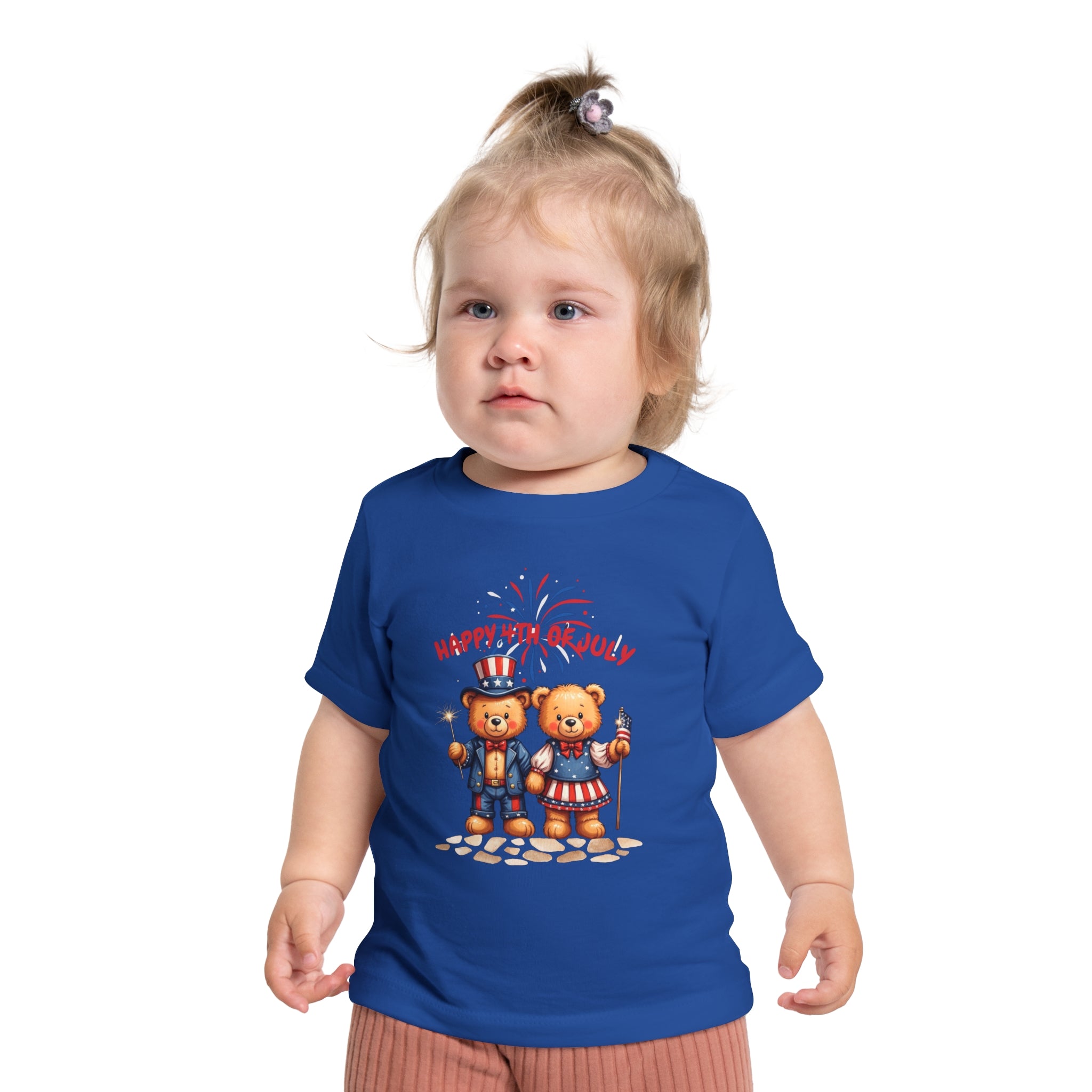 Happy 4th of July Teddy Bear Couple Baby Short T-Shirt