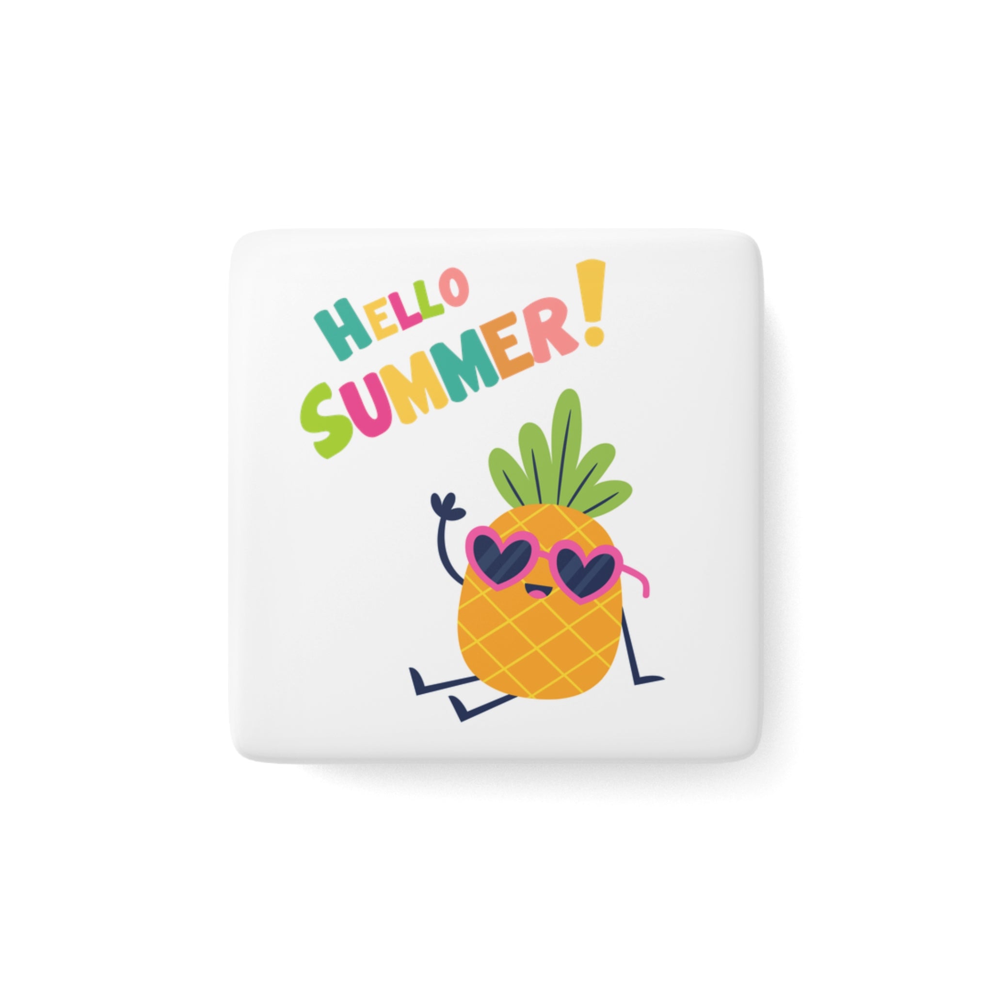 Hello Pineapple Summer Porcelain Magnet, Square