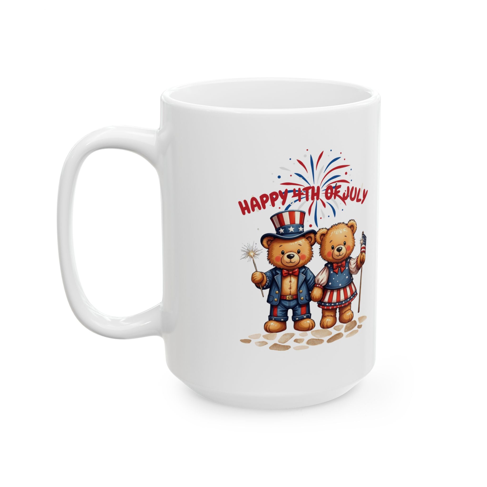 Happy 4th of July Teddy Bear Couple Ceramic Mug