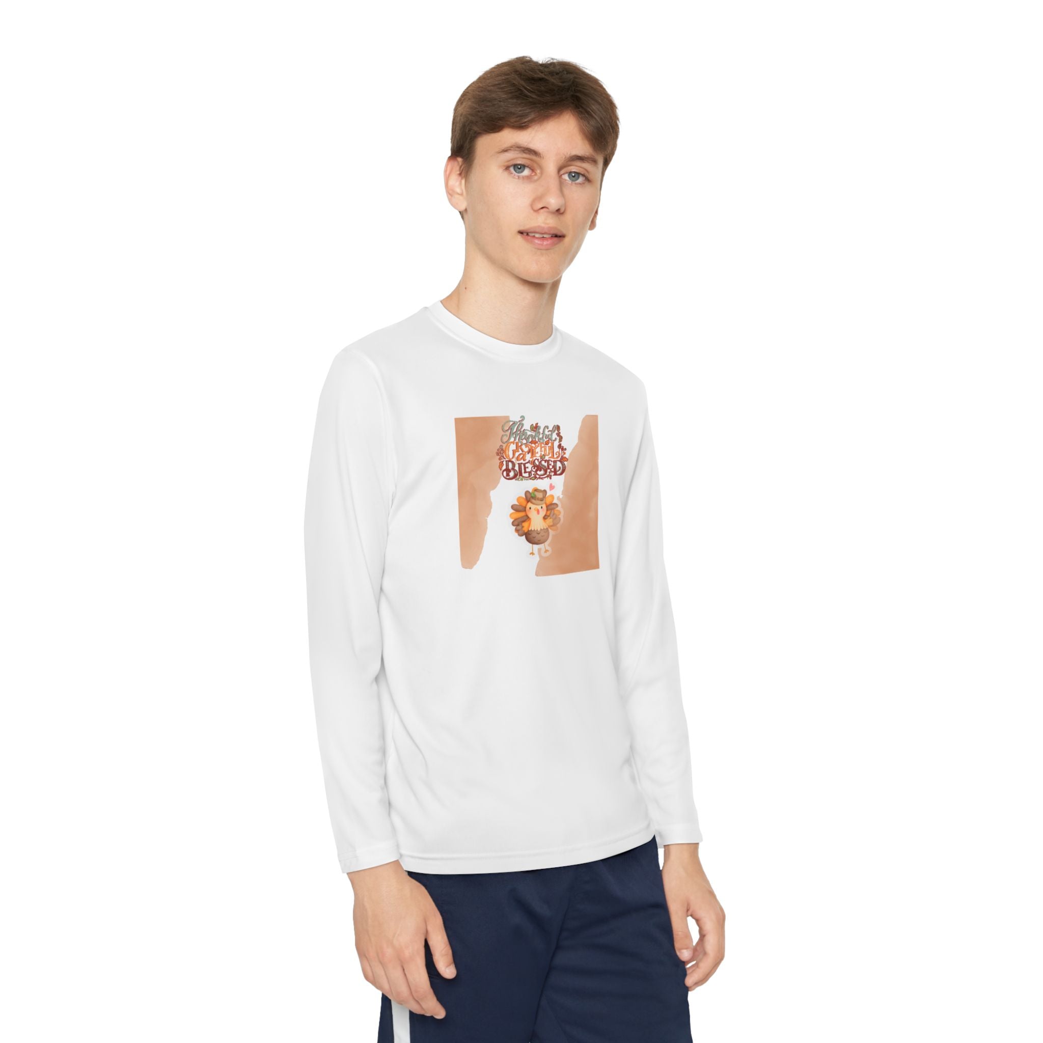 Thankful Grateful Blessed Youth Long Sleeve Competitor Tee