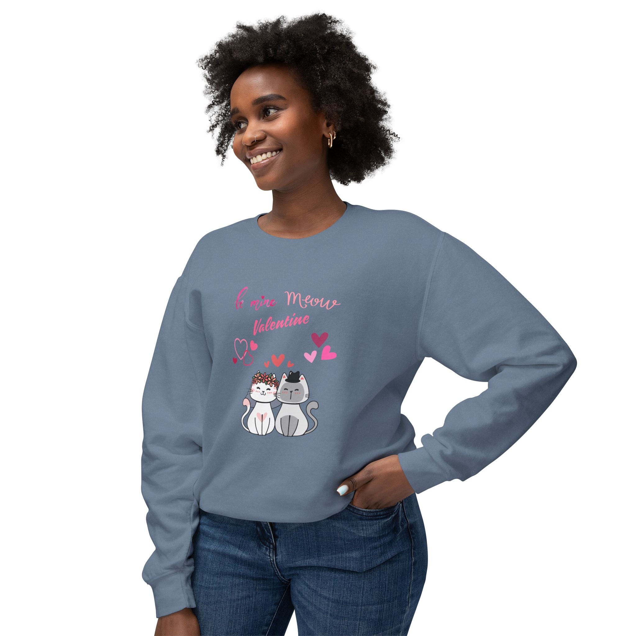 Meow Valentine's Day Unisex Lightweight Crewneck Sweatshirt