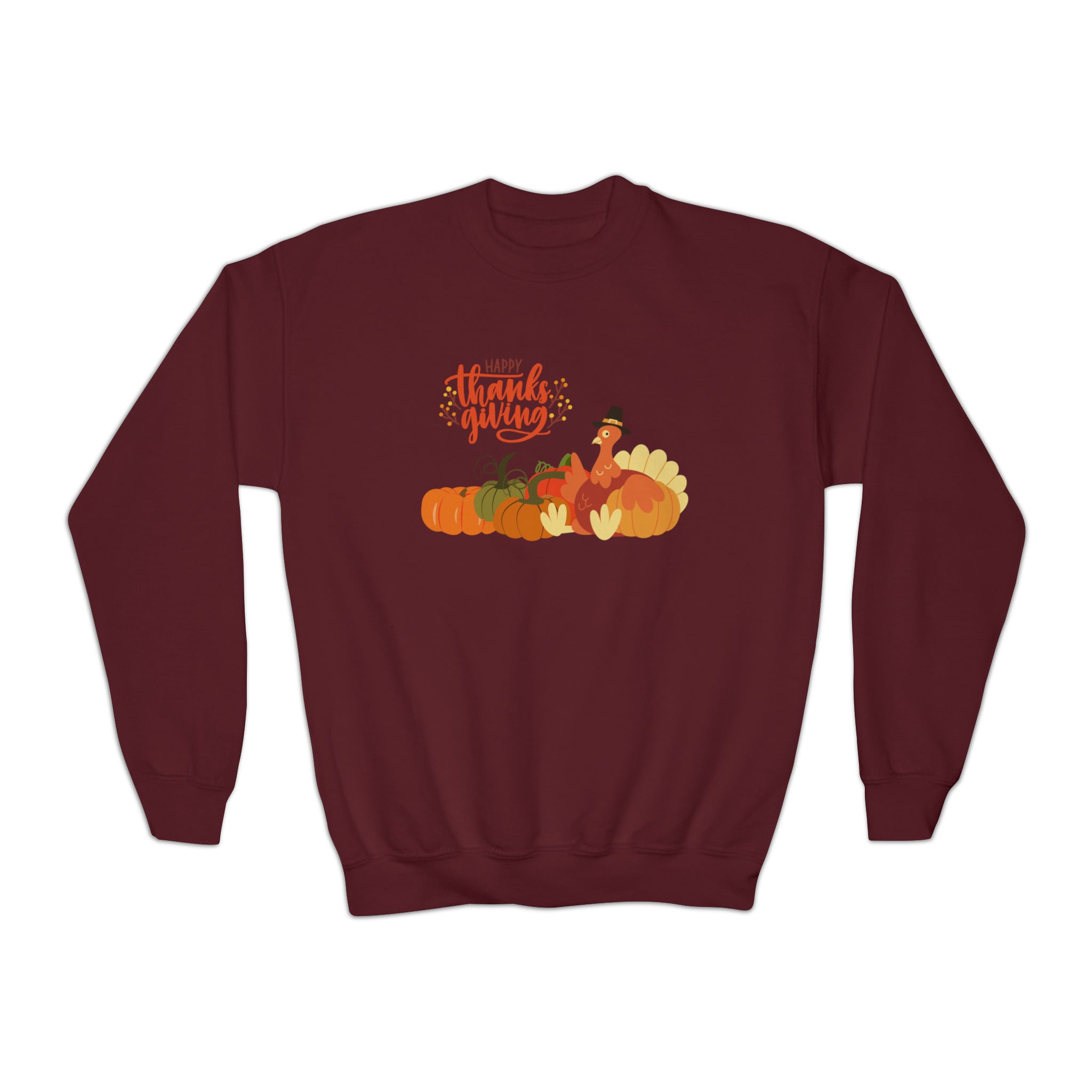Happy Thanksgiving Turkey Youth Crewneck Sweatshirt