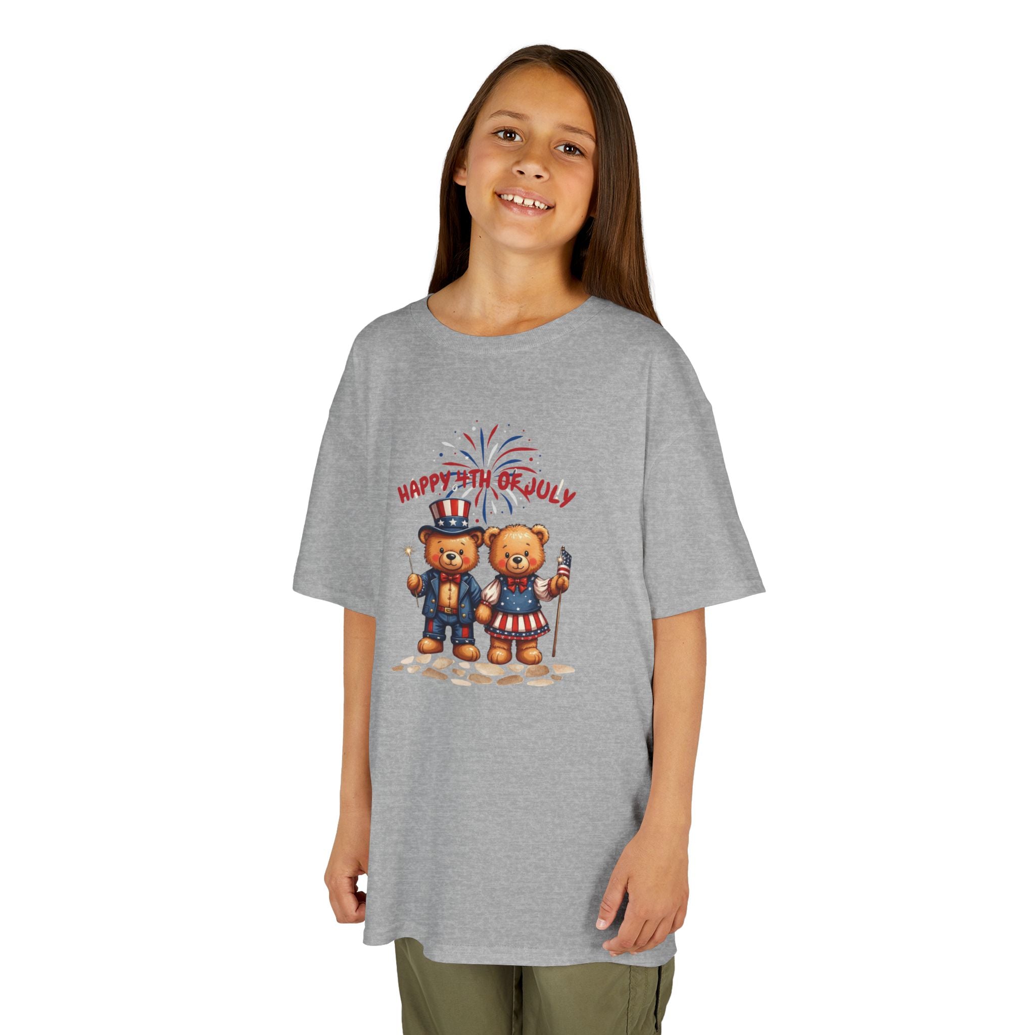 Happy 4th of July Teddy Bear Couple Happy 4th of July Kids Heavy Cotton
