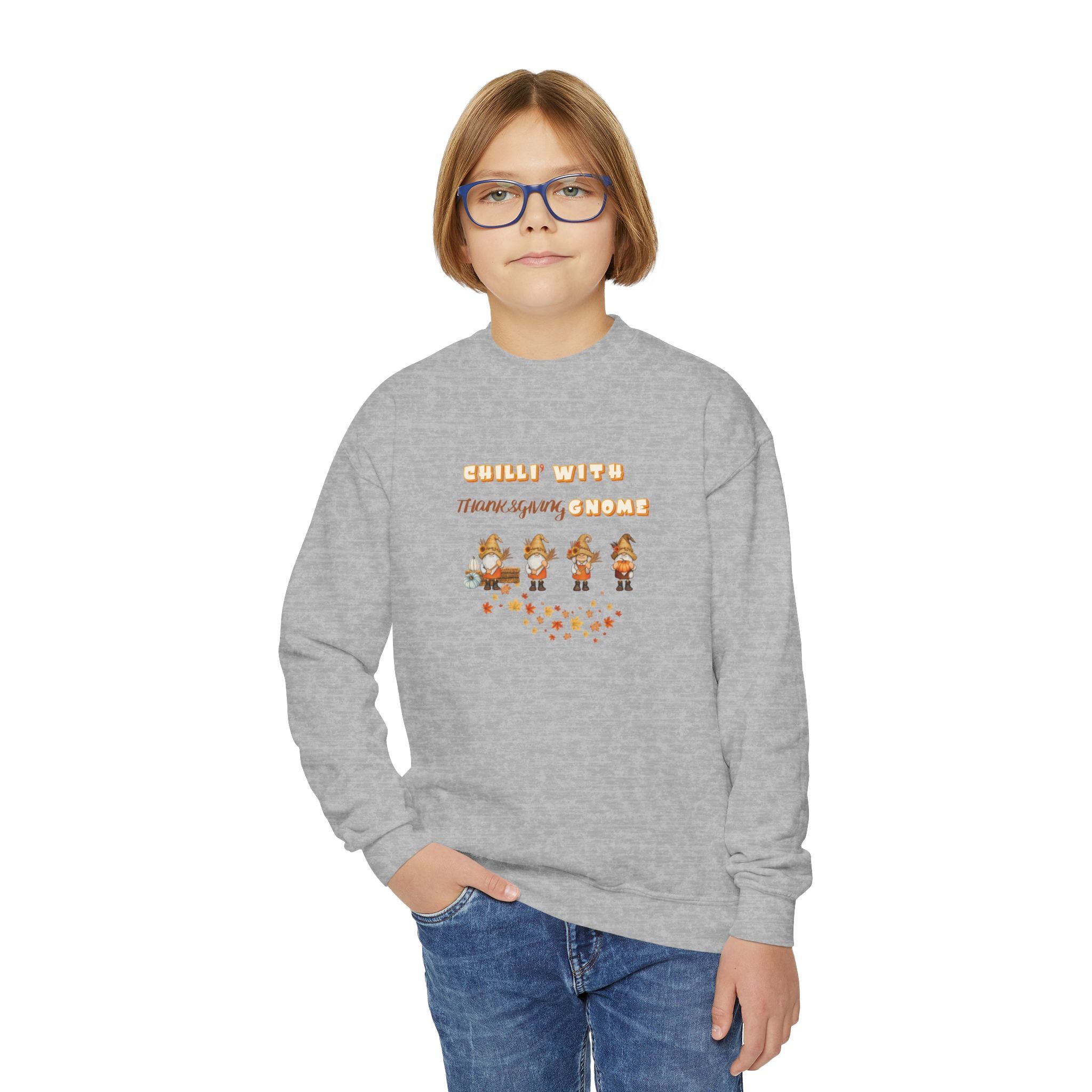 Chilli' With Thanksgiving Gnome Youth Crewneck Sweatshirt