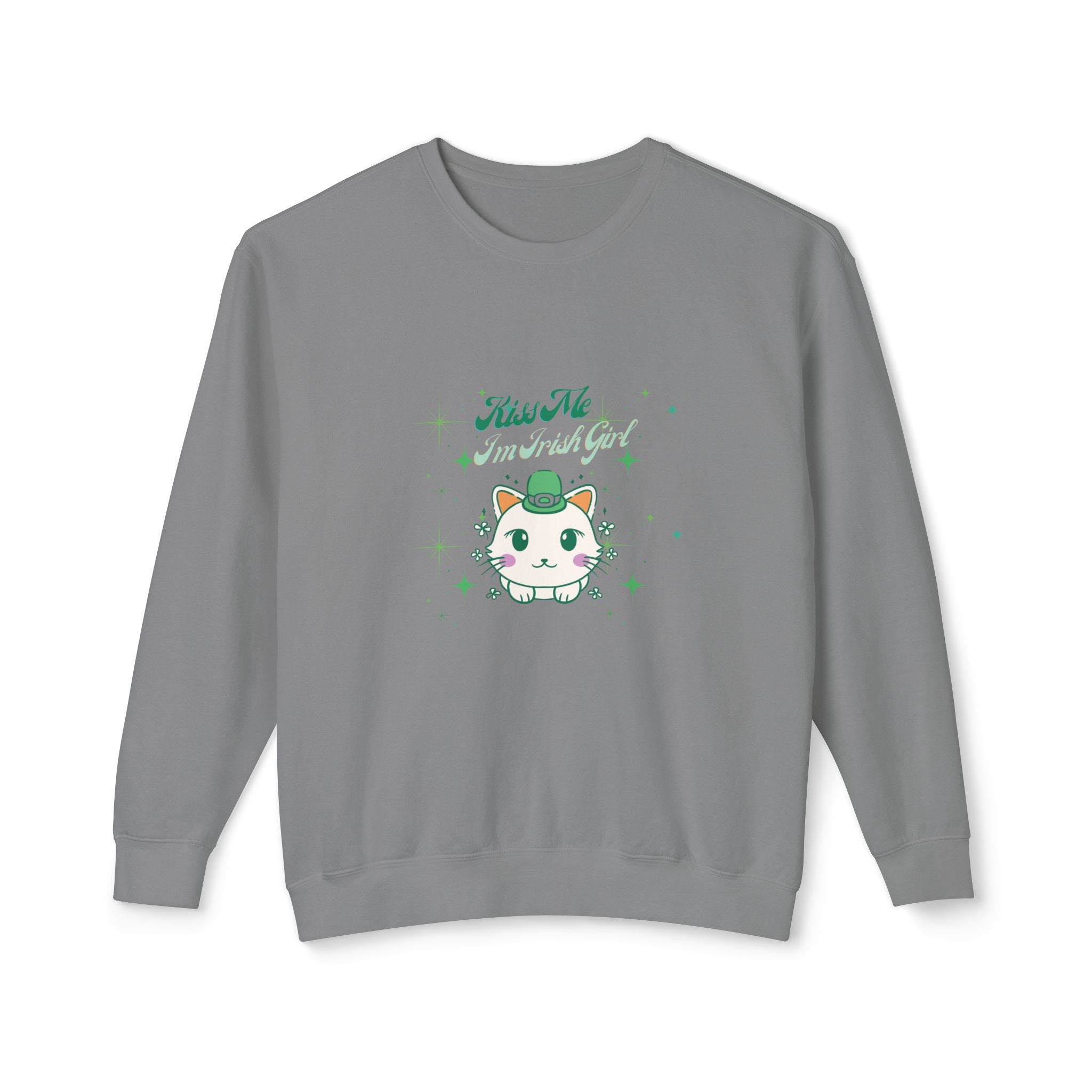 Kiss Me I'm Irish Cat Unisex Lightweight Crewneck Sweatshirt